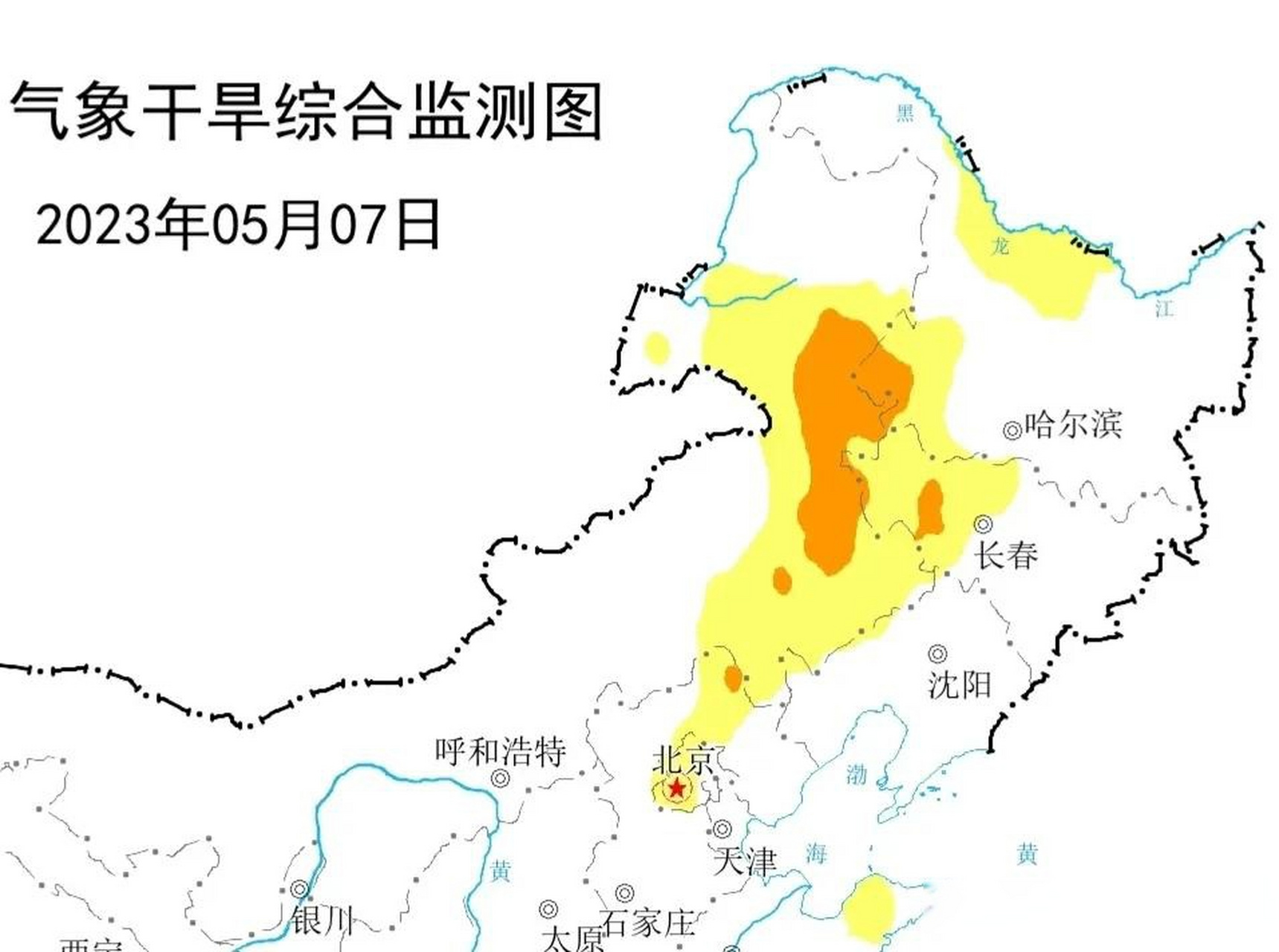 从国家气候中心5月7日气象干旱综合监测实况(图1)可见,东北西部一带