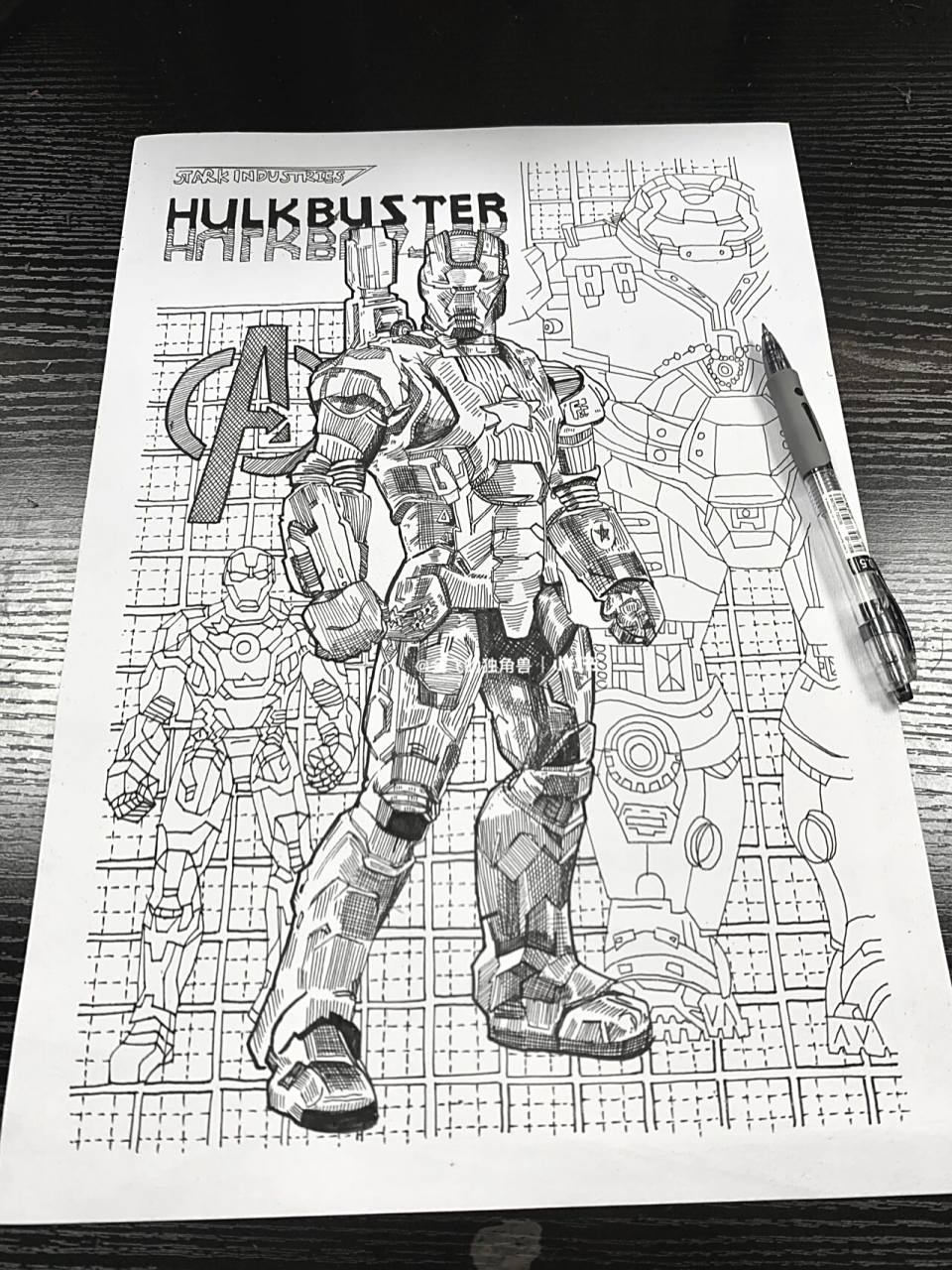 画一张酷酷的线描钢铁侠(有步骤图) 用普通签字笔画的,大概是0.