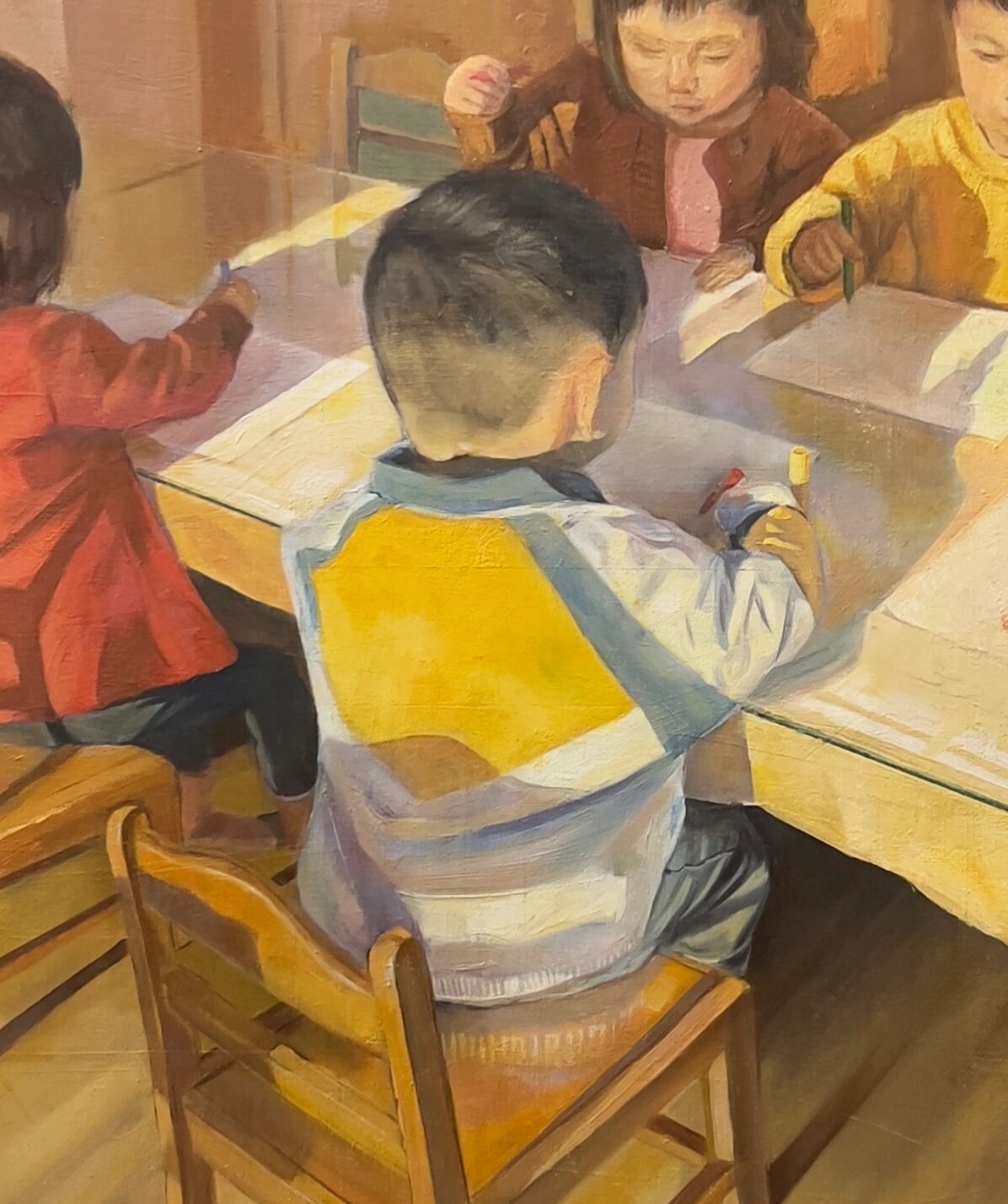 油画《阳光下成长》 大小50x70cm,画的是幼儿园的小朋友们.