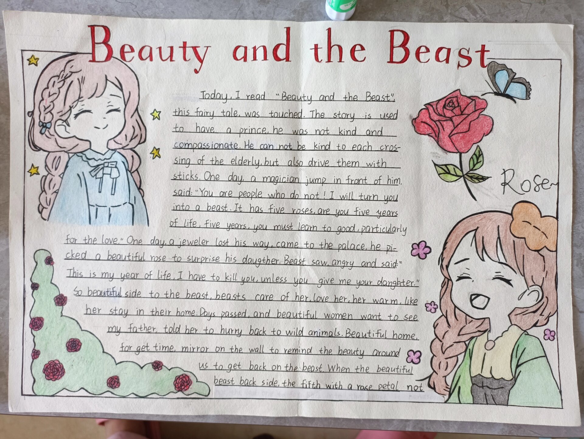 美女与野兽英语手抄报,突然不想交给老师了