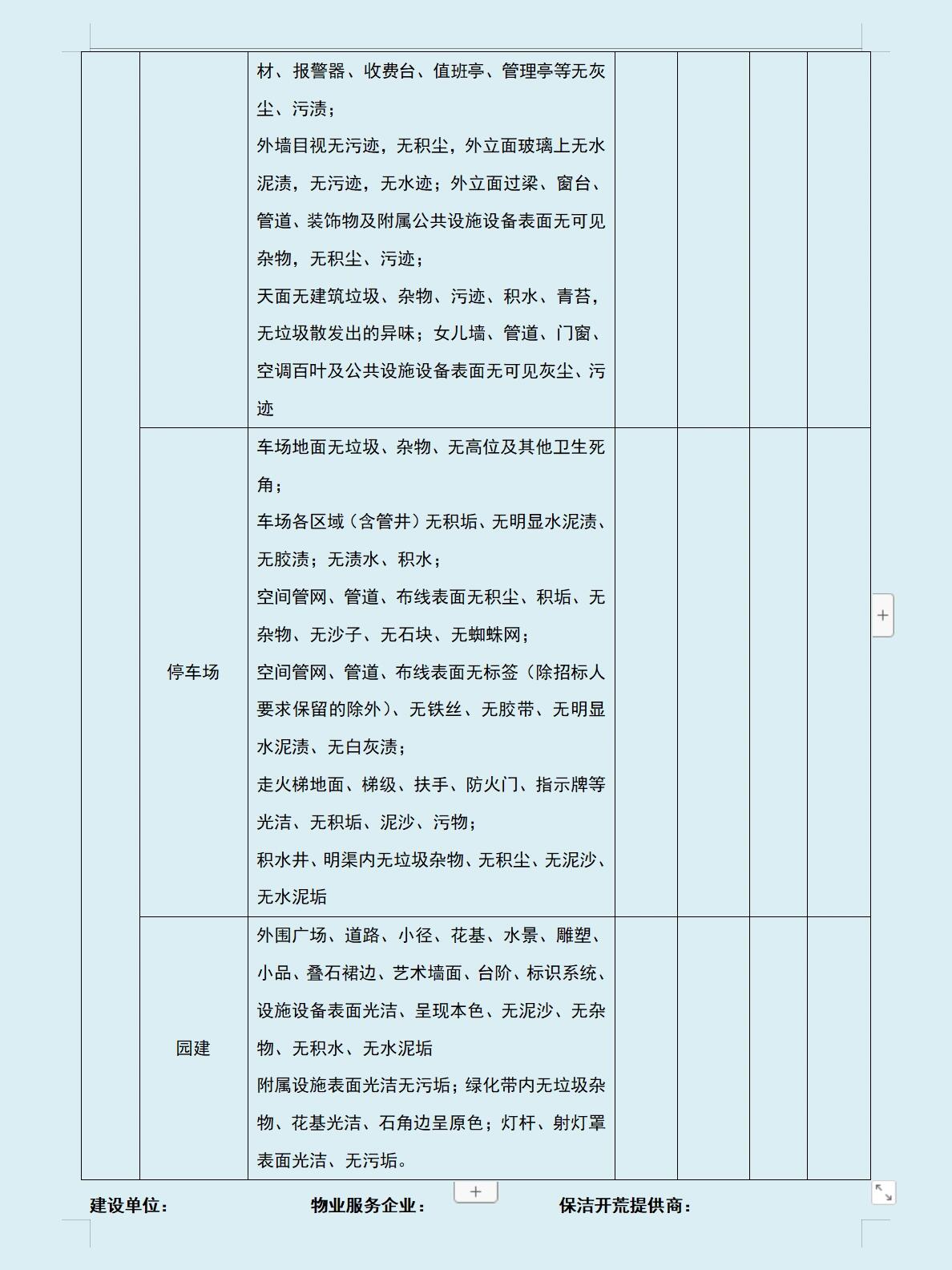 保洁开荒-标准验收表格