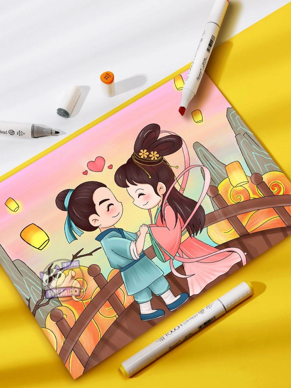 七夕节儿童画模板💓 ⭕️可交作业⭕️可临摹❌不可商用