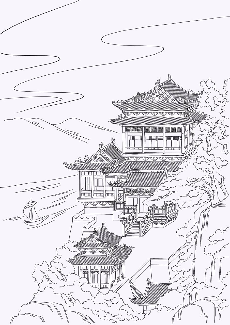 古建筑插画·滕王阁 参考:夏永《滕王阁图》