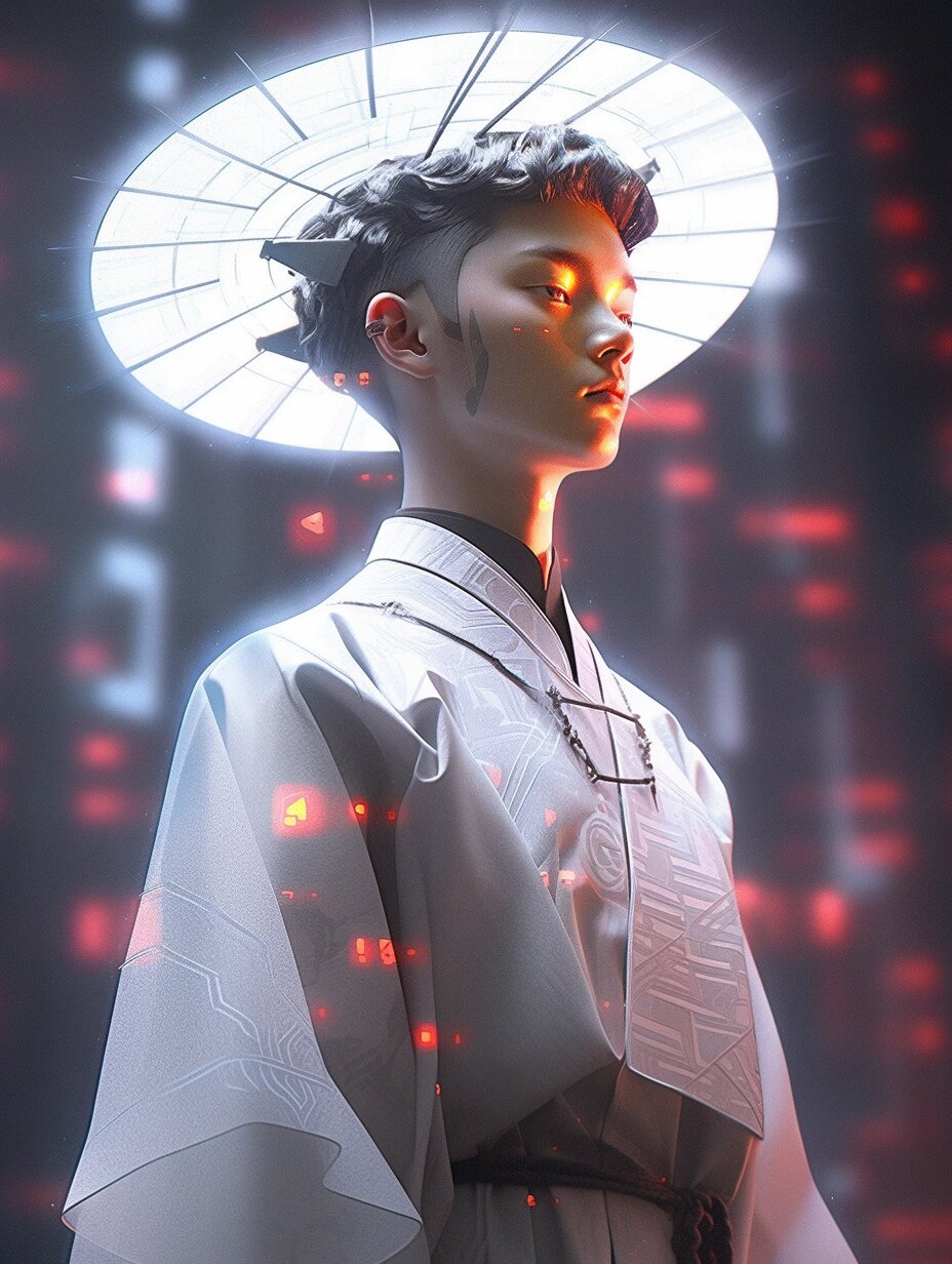 赛博朋克国风汉服少年,确实很酷呀|aigc|52 国风结合赛博朋克,用未来