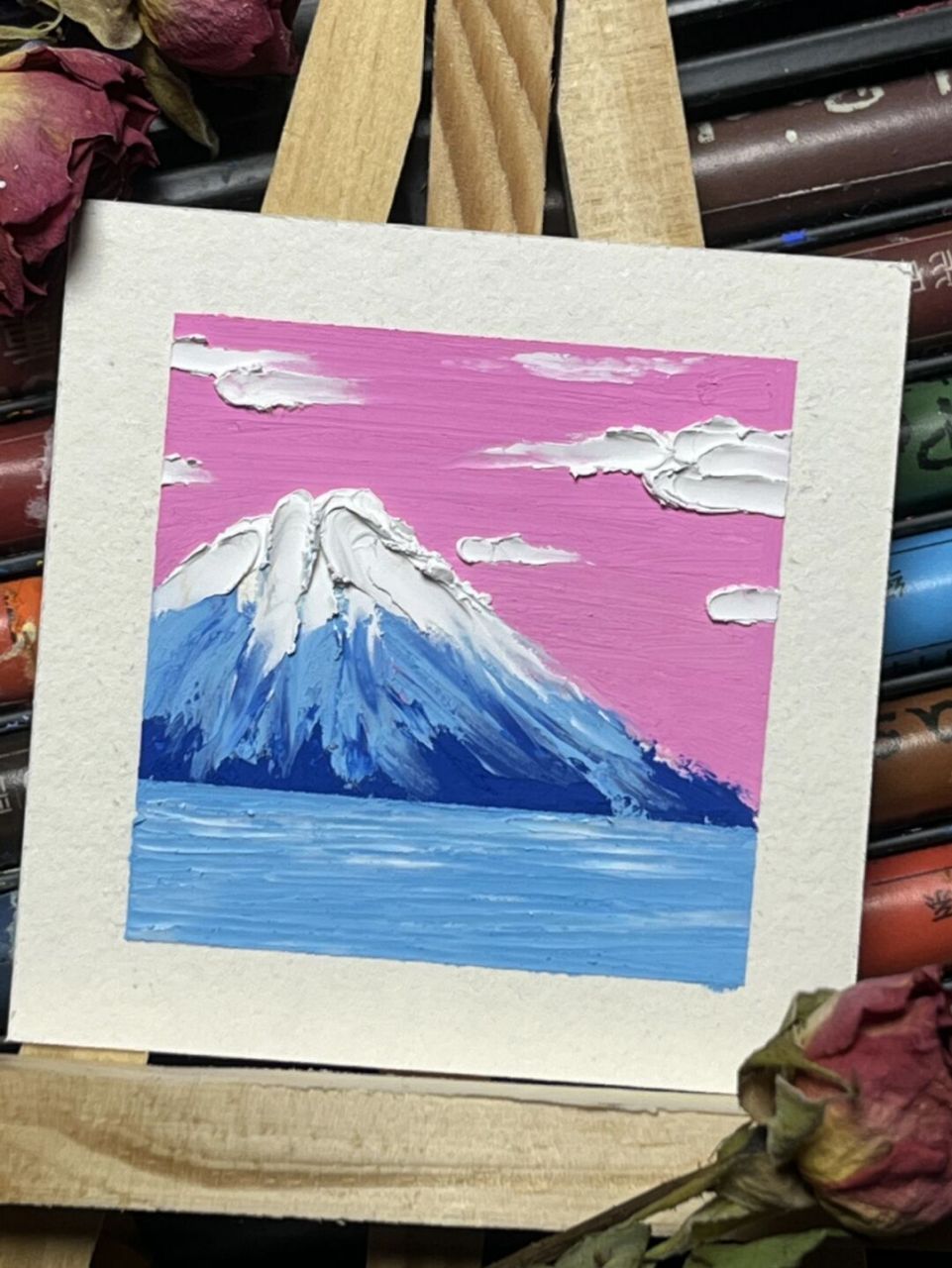 雪山油画棒风景画 #画画的日常##笔记灵感# 非常适合新手的一幅油画棒
