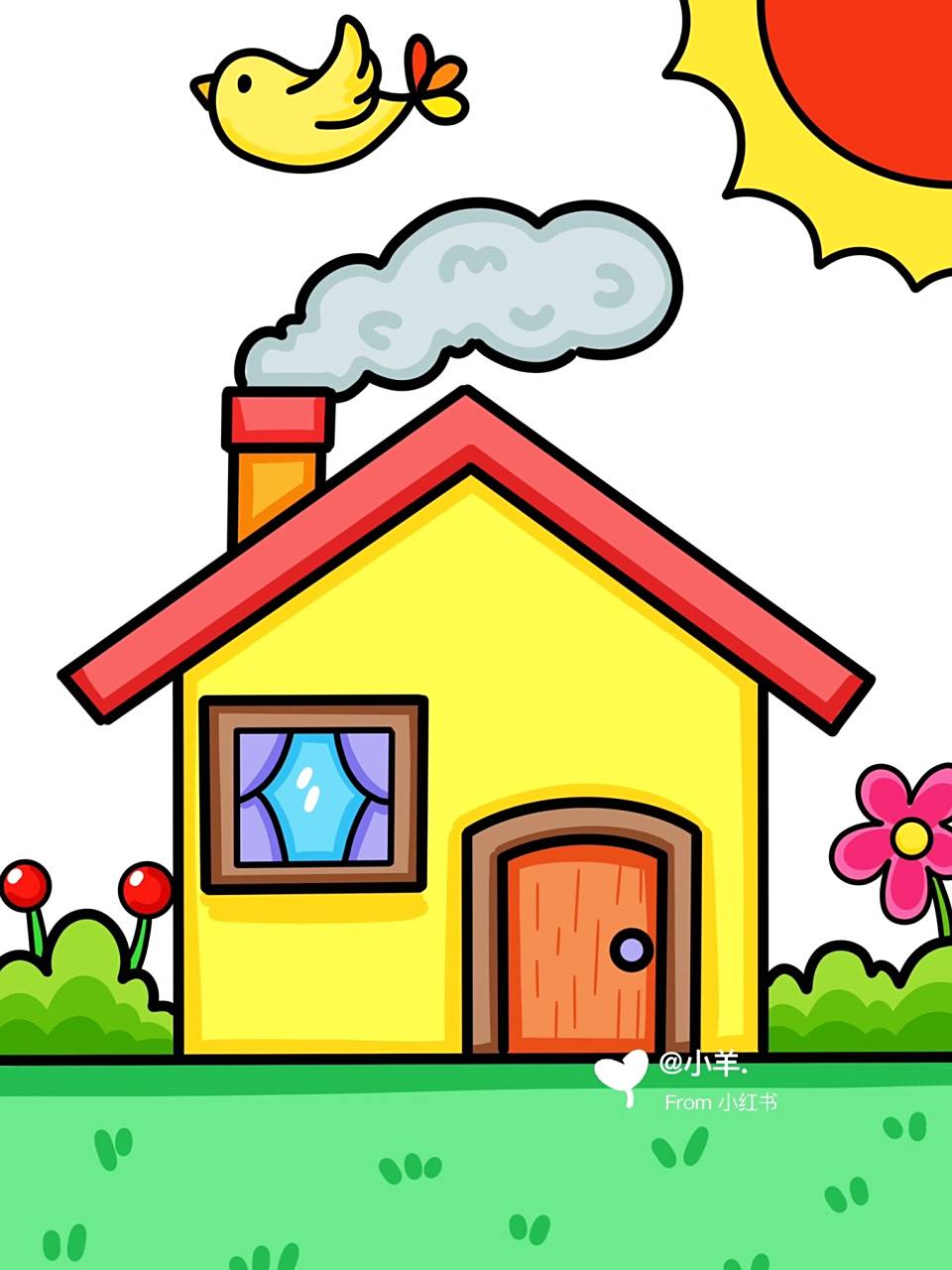 简单的小房子92儿童创意画 简笔画9615线稿 #创意美术儿童画