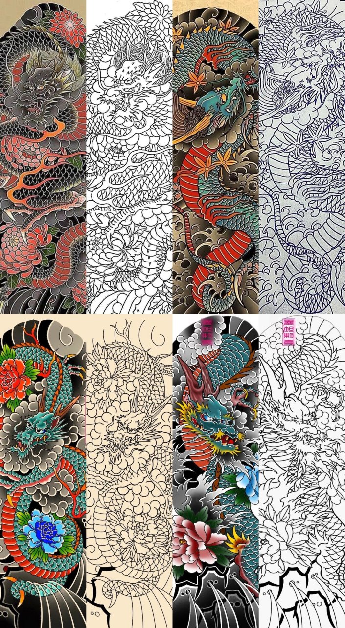 传统盘龙腿纹身线条 武汉龙族纹身 青龙盘腿财运无边盘龙腿纹身彩图与