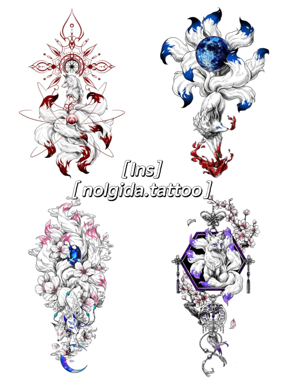 纹身图案分享|97梦幻九尾狐纹身手稿合集 03hello!