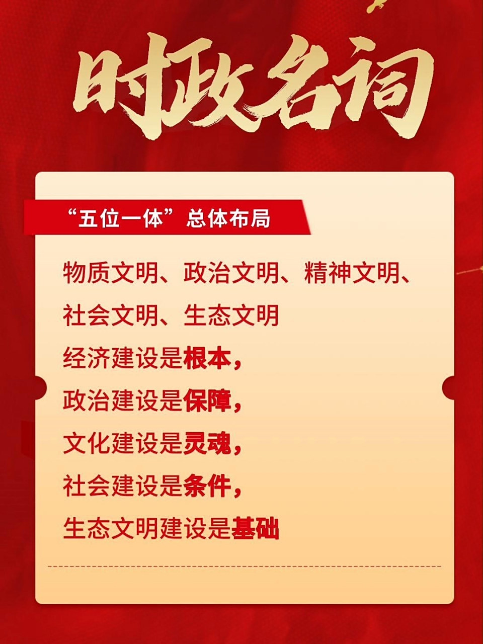 【时政名词】"五位一体"总体布局 "五位一体"总体布局是一个有机整体.