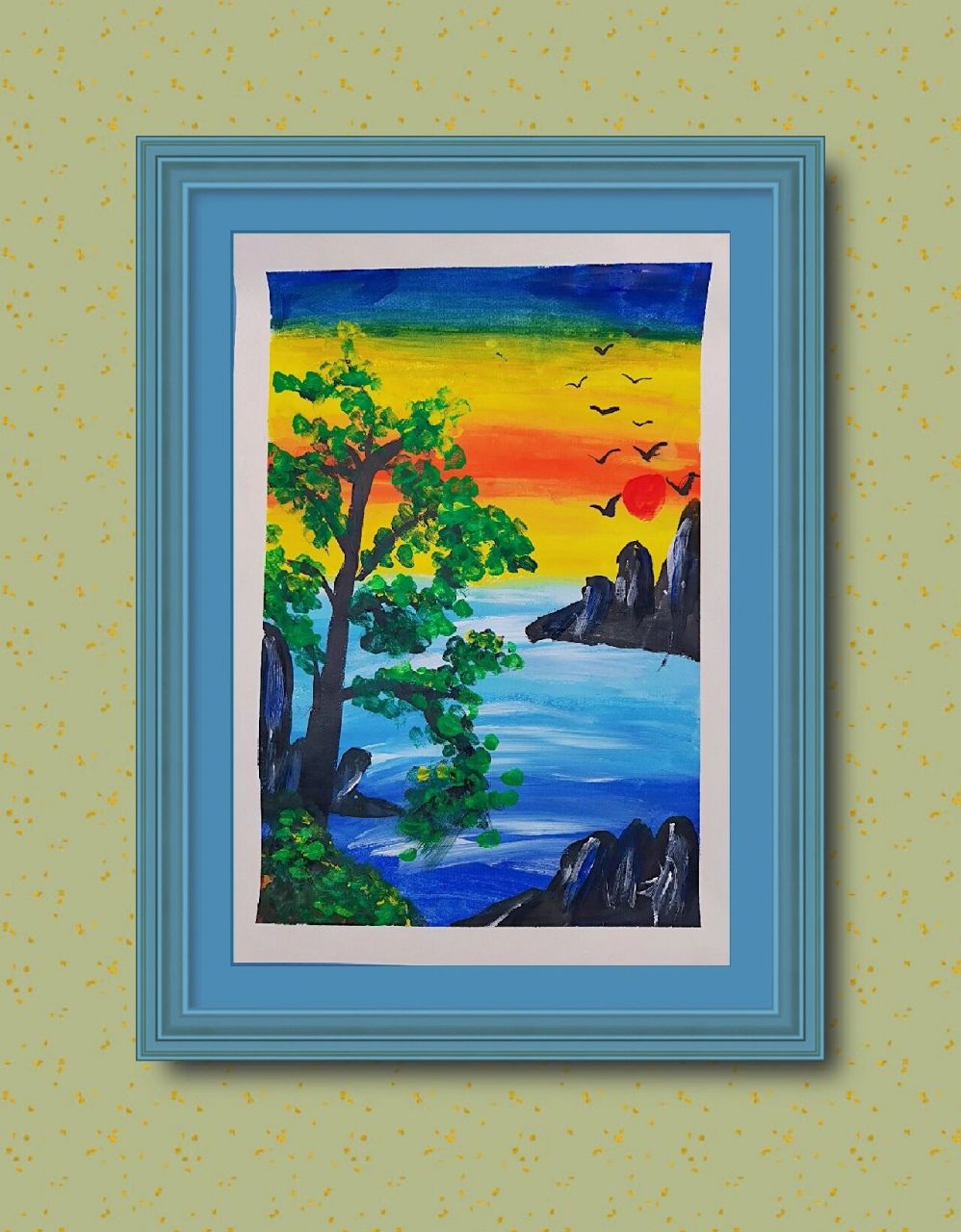 儿童水粉画#山水风景画