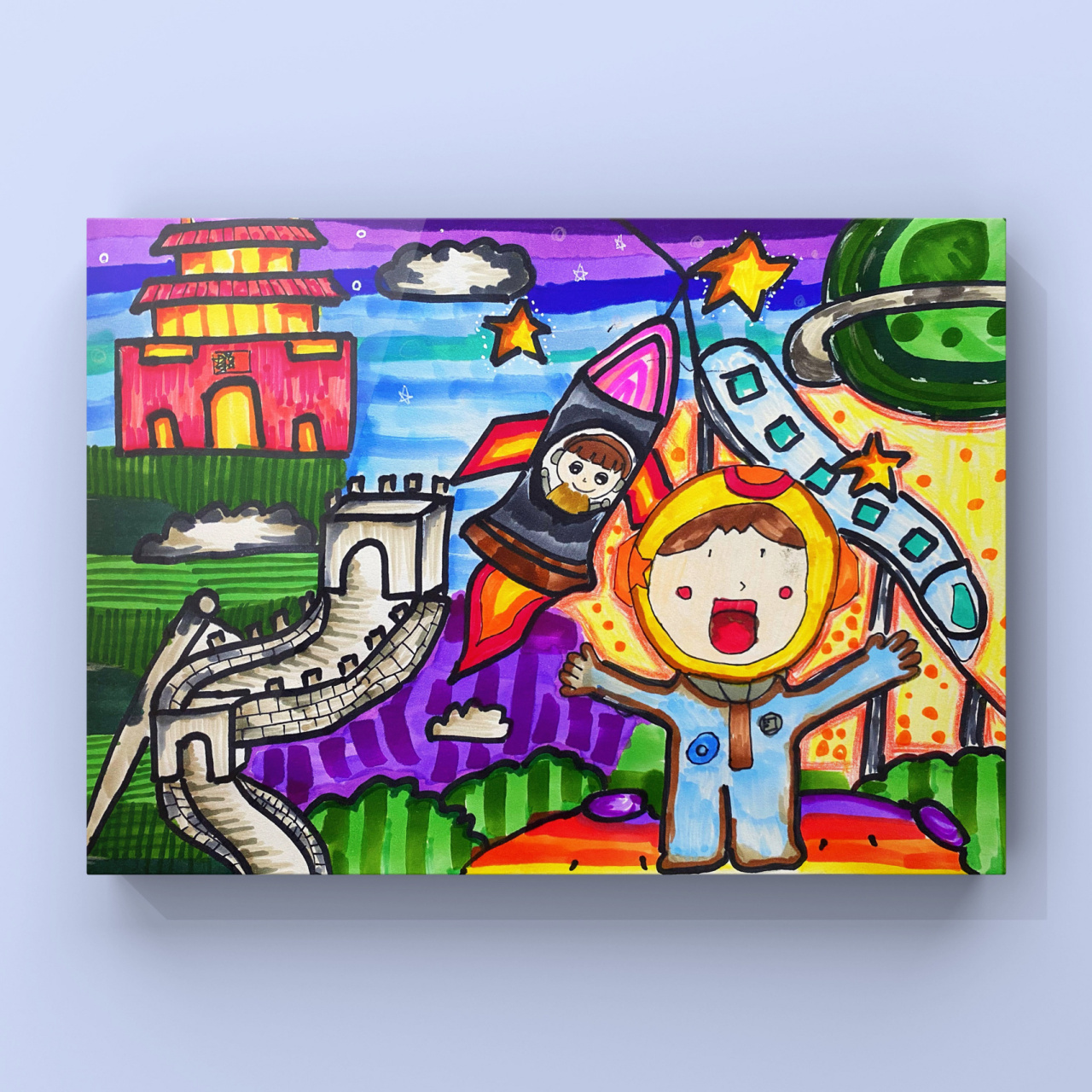 马克笔儿童画 |  祖国主题画 95内容:湘教版美术 四年级上册 第1课