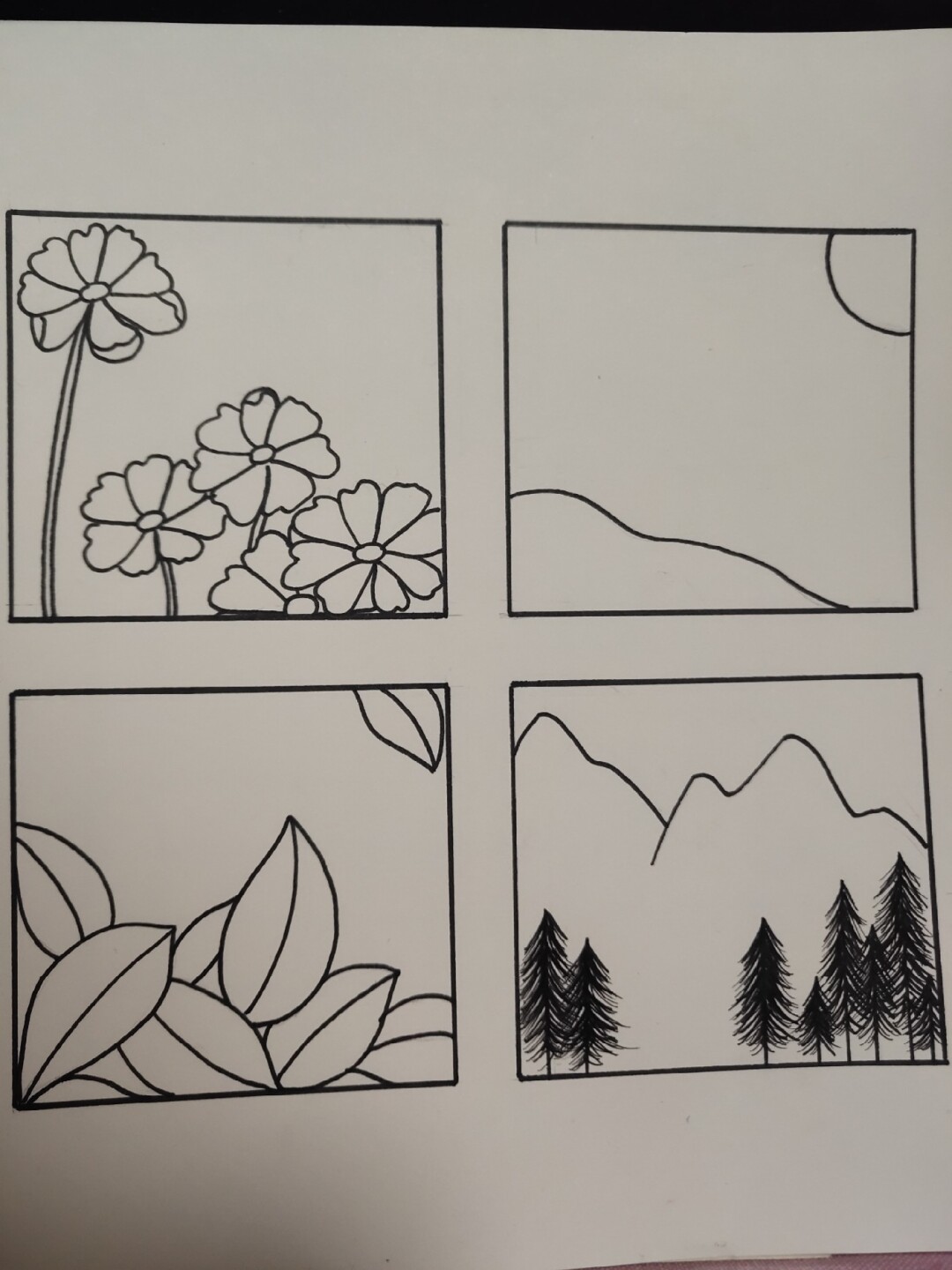素描简笔画简单漂亮图片铅笔填画美术生活中的直线寻美春夏秋冬美景