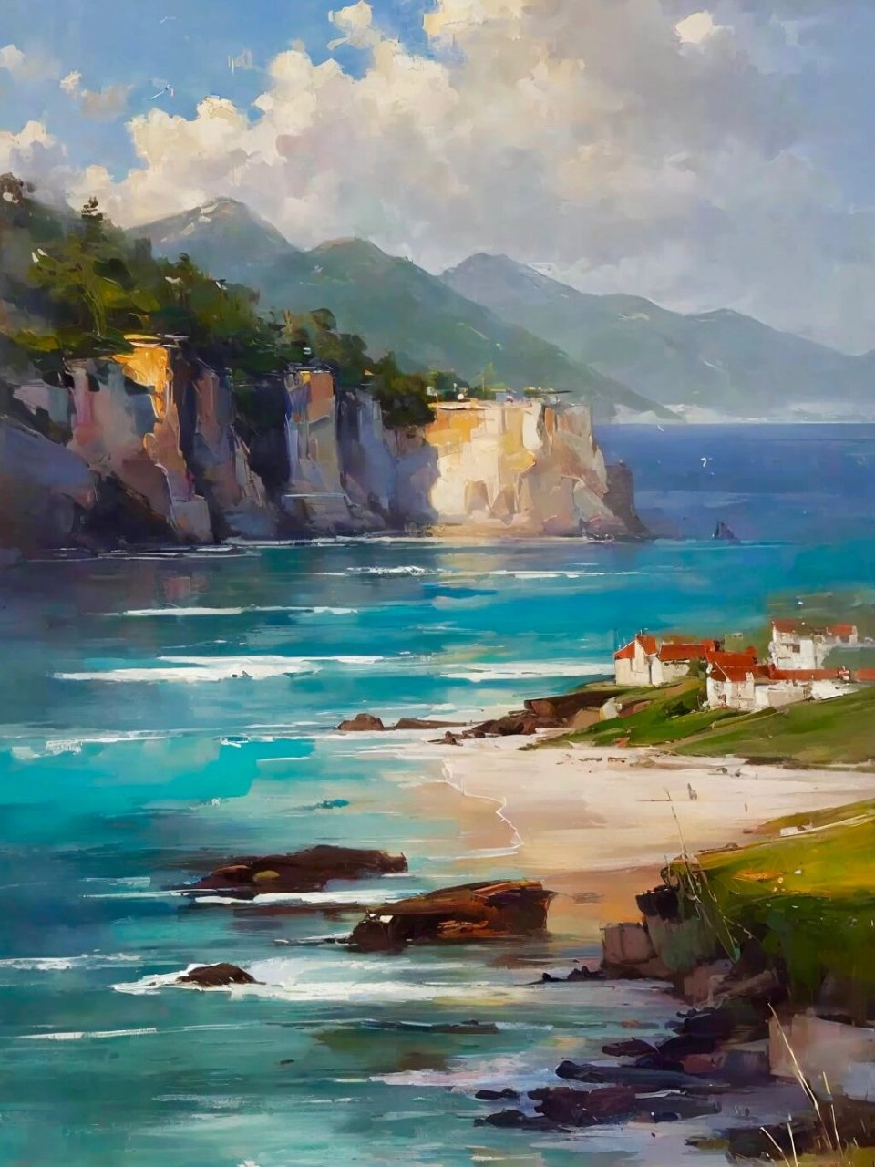盯着看一会儿,能听到海浪声… #画画的日常# #治愈系风景# #油画风景