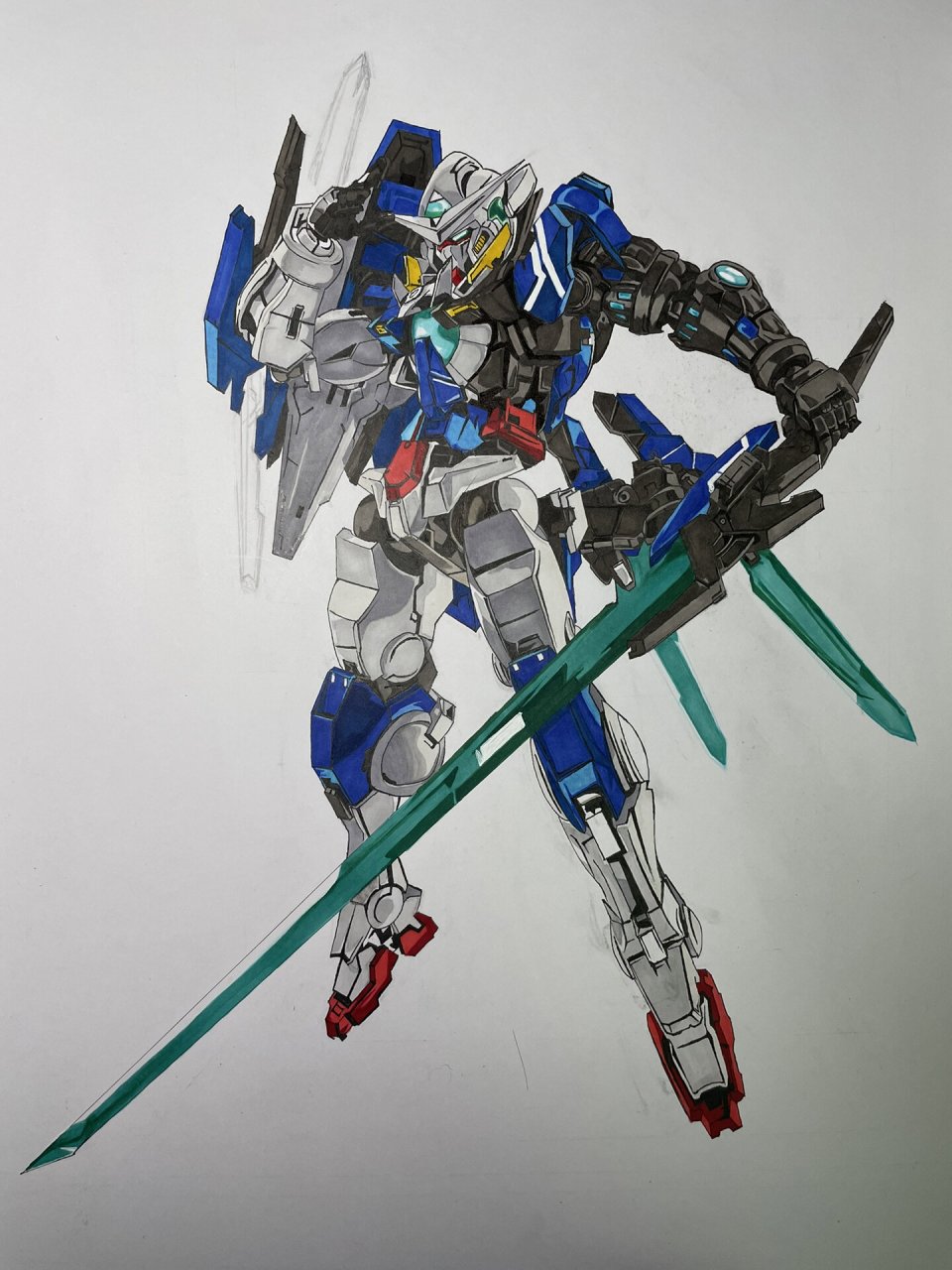 高达手绘96 00 yyds 第四张马克笔手绘 《高达00》 型号:能天使r4