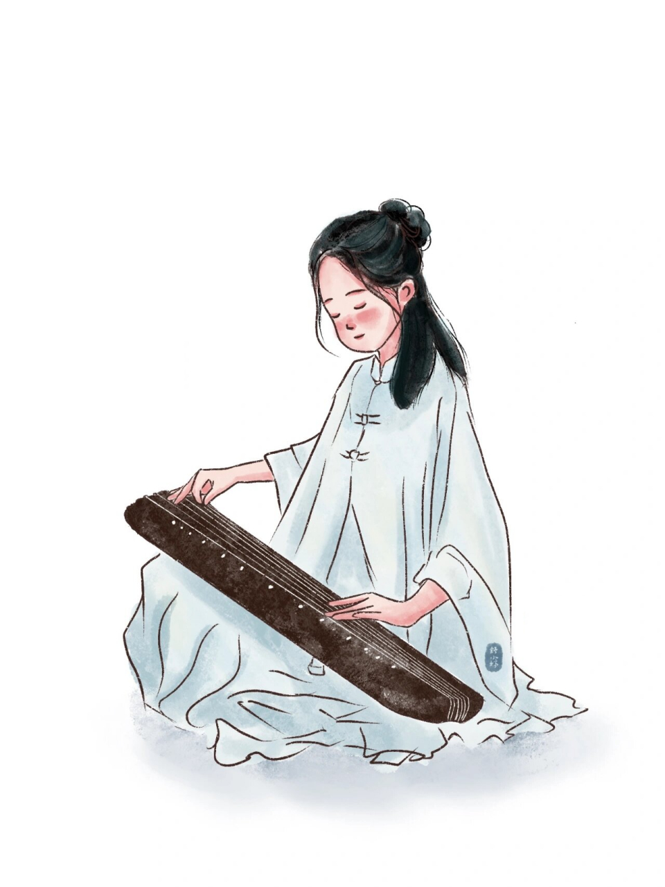 头像/古琴女孩 摸鱼一个古琴女孩,下一个还没想好画什么乐器,扬琴挺多