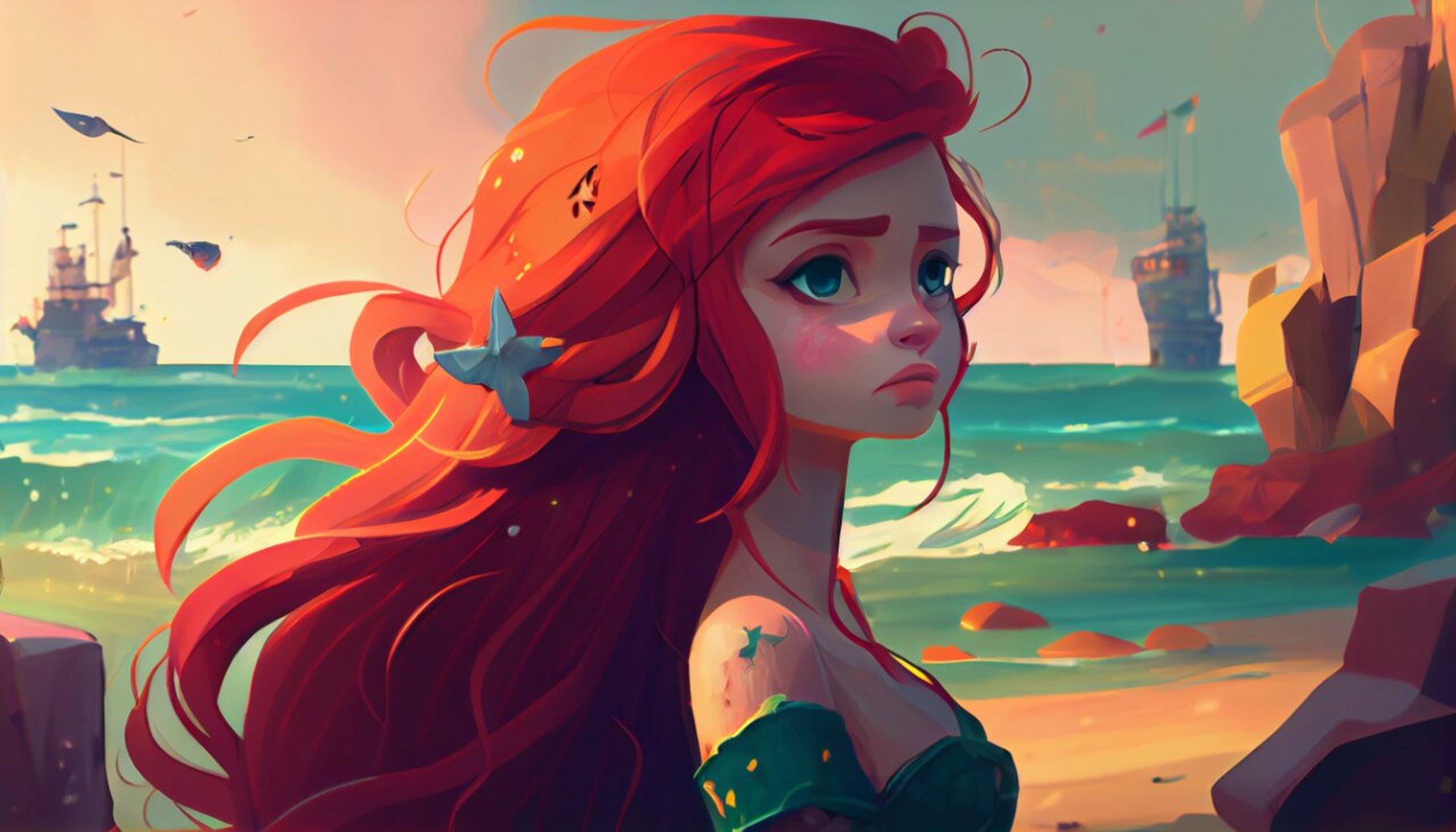 海的女儿,插画卡通壁纸多图 从远方来的一位小公主,她的名字叫海莉娅.