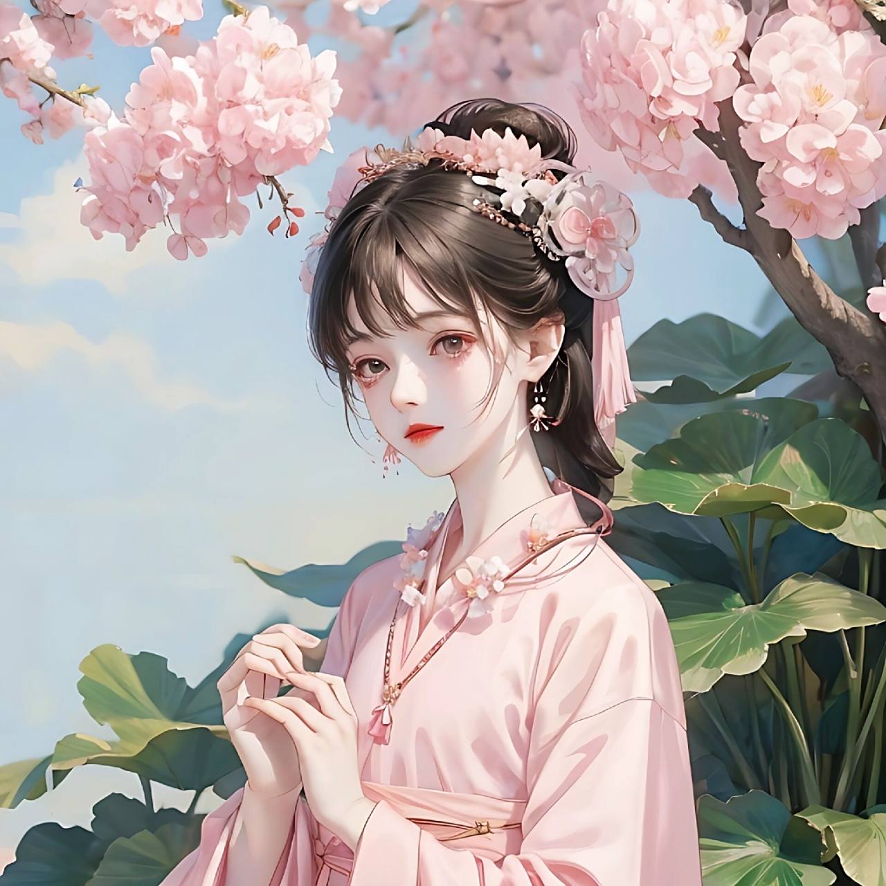 古风女生头像 海棠醉日 粉色系