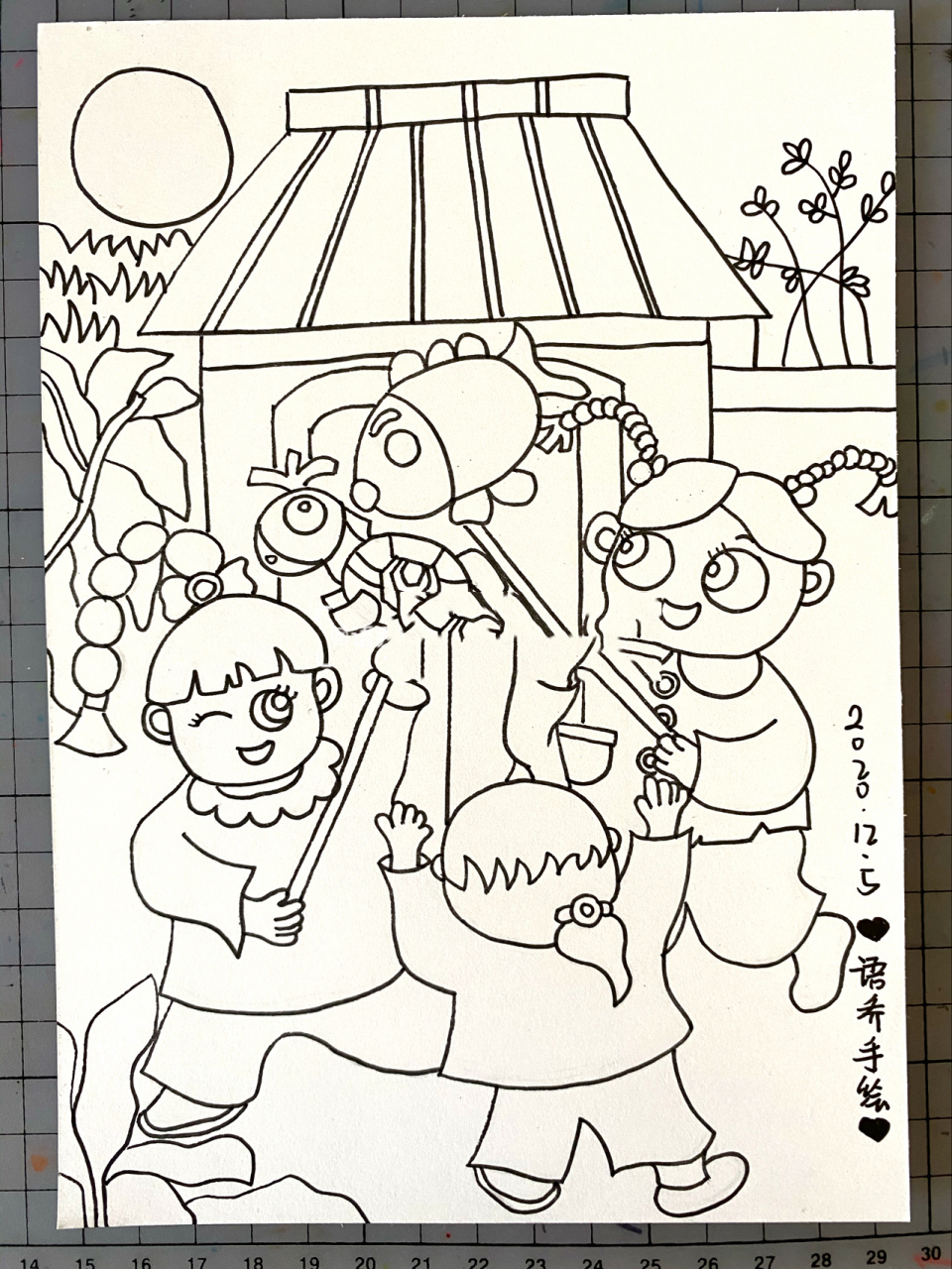 新年主题线描画|儿童画|附步骤图 新年的主题线描画 它来啦 它来啦