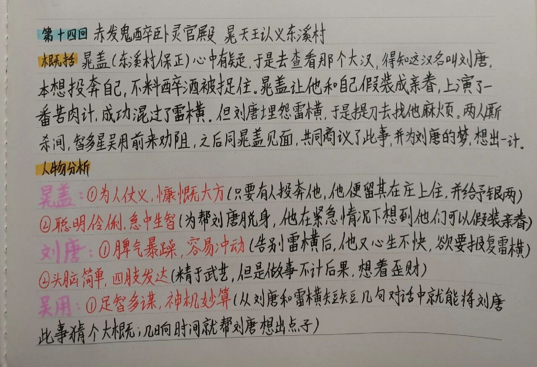 (第十四回) 版本:人民教育出版社 如题,水浒传第十四回读书笔记和批注