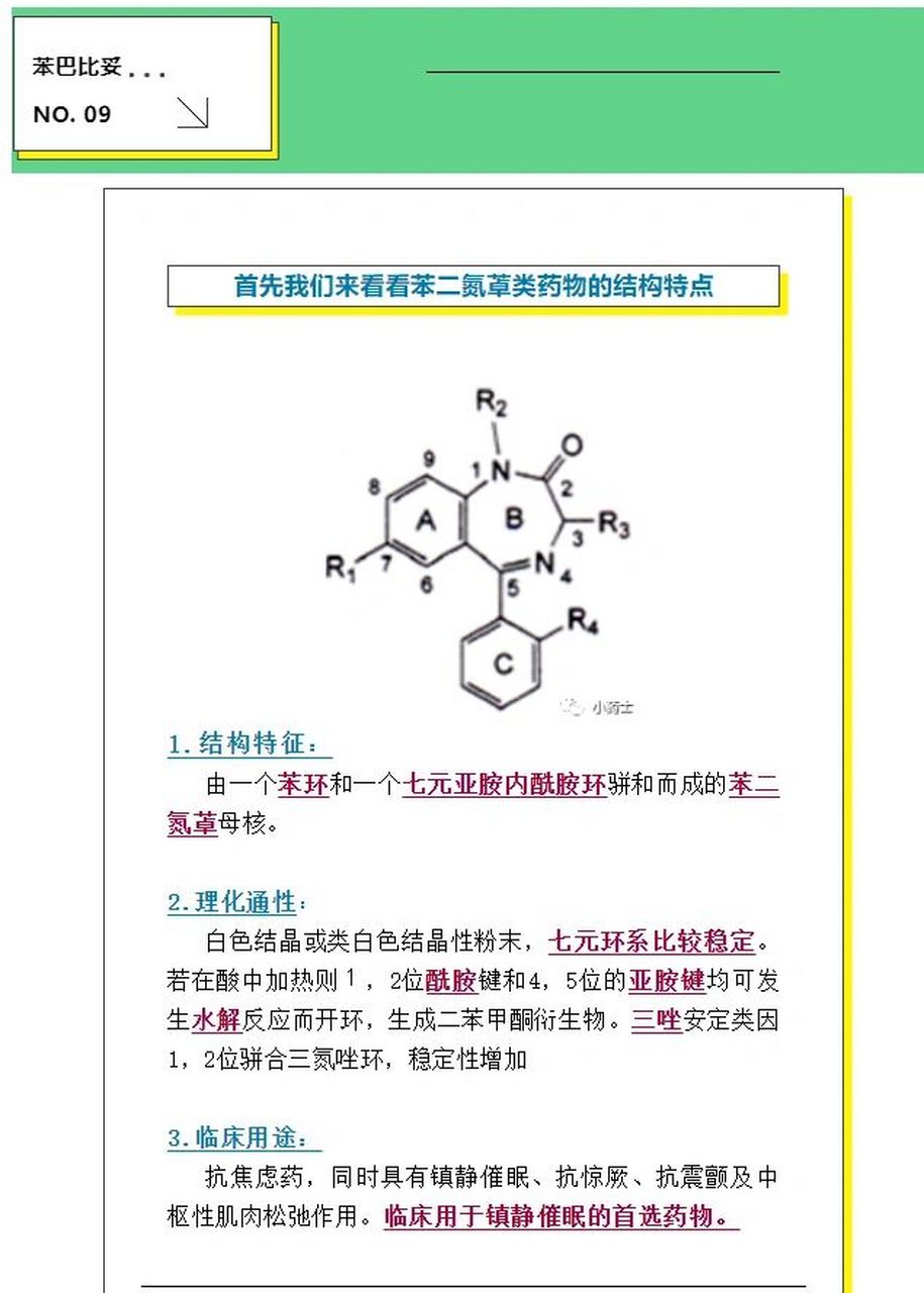 苯二氮30类药物的结构特点 97结构特征:由一个苯环和一个七元亚胺