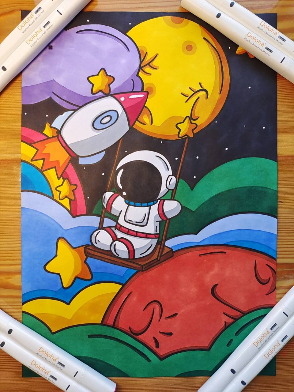 宇航员手绘(附原图) 儿童马克笔宇航员手绘,最后一张原图.