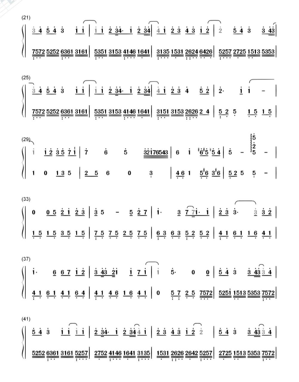 《仰望星空》—钢琴简谱