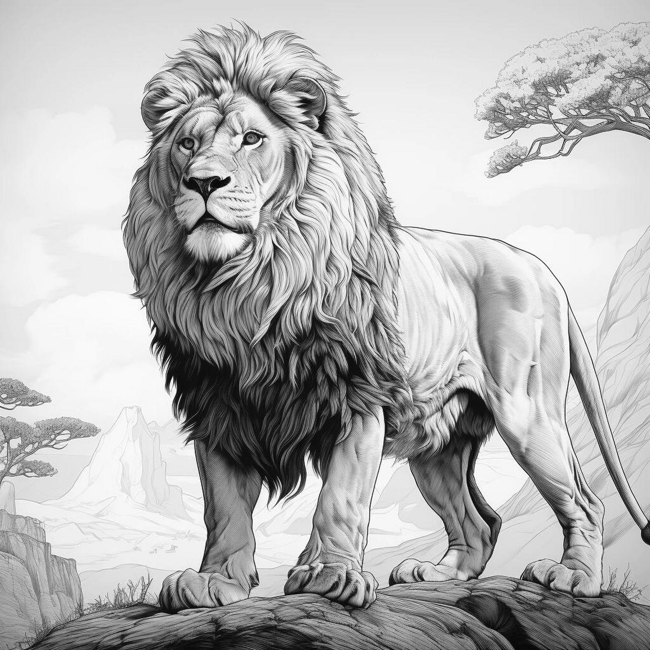 山间霸气狮子素描