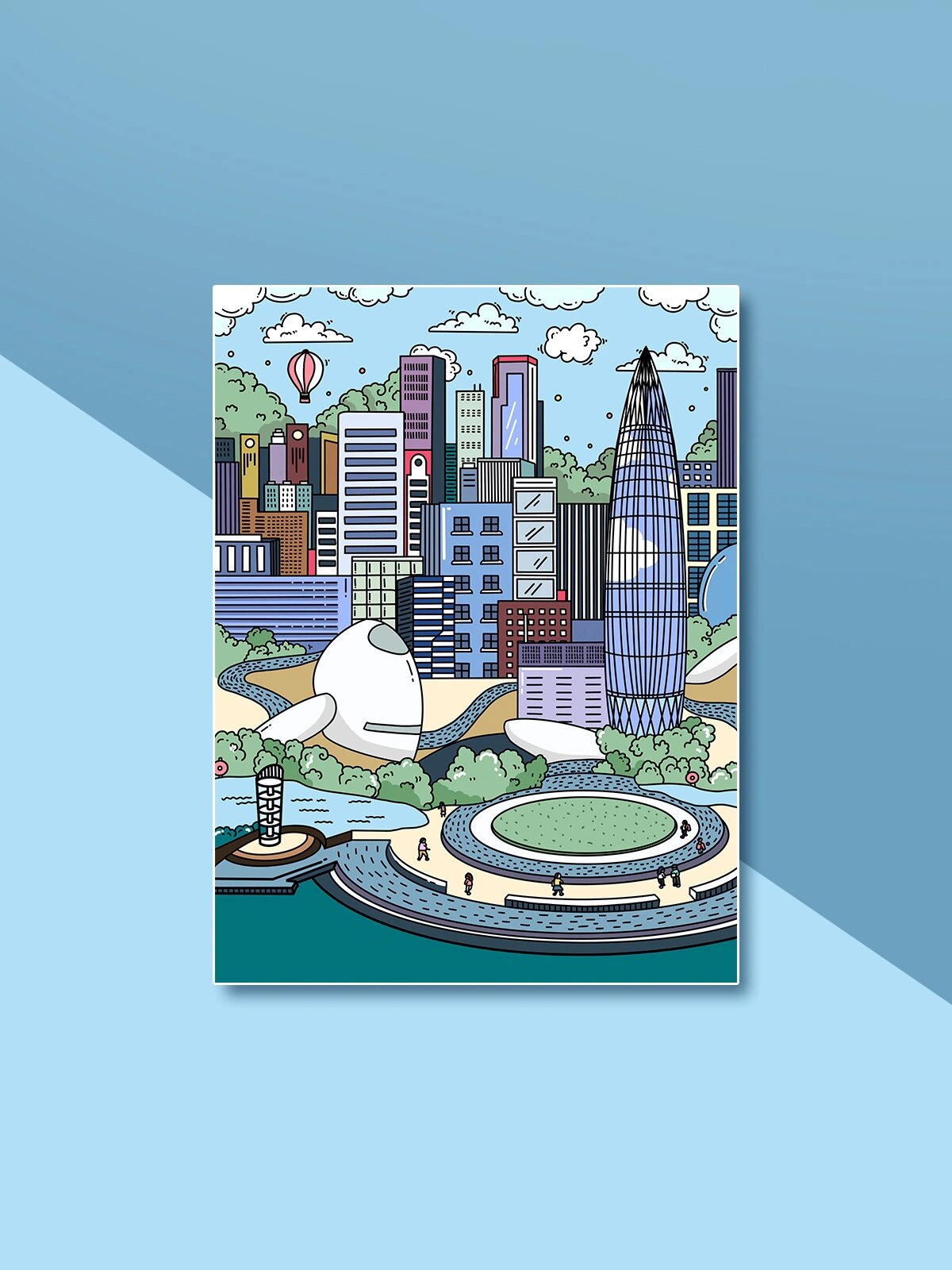 三张城市印象手绘插画/印象深圳