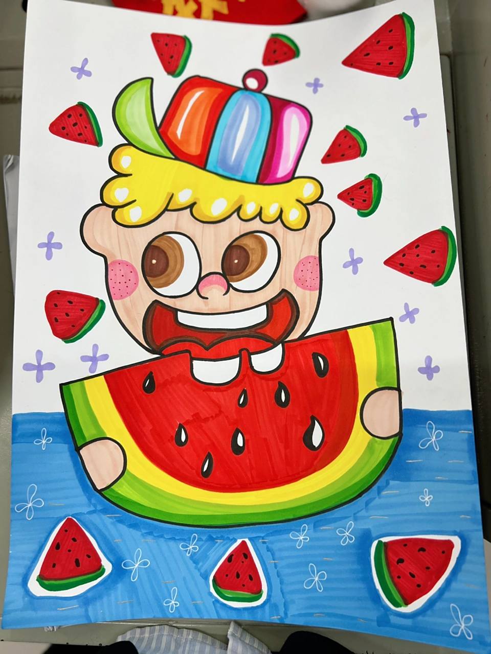 吃瓜果的人 创意儿童画 吃瓜果的人 创意儿童画