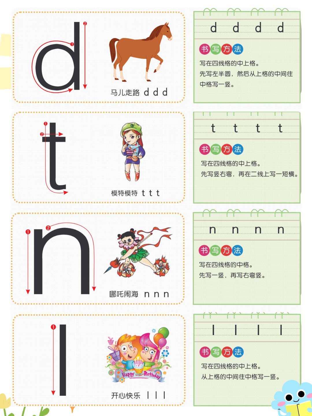 一年级汉语拼音声母d t n l的学习