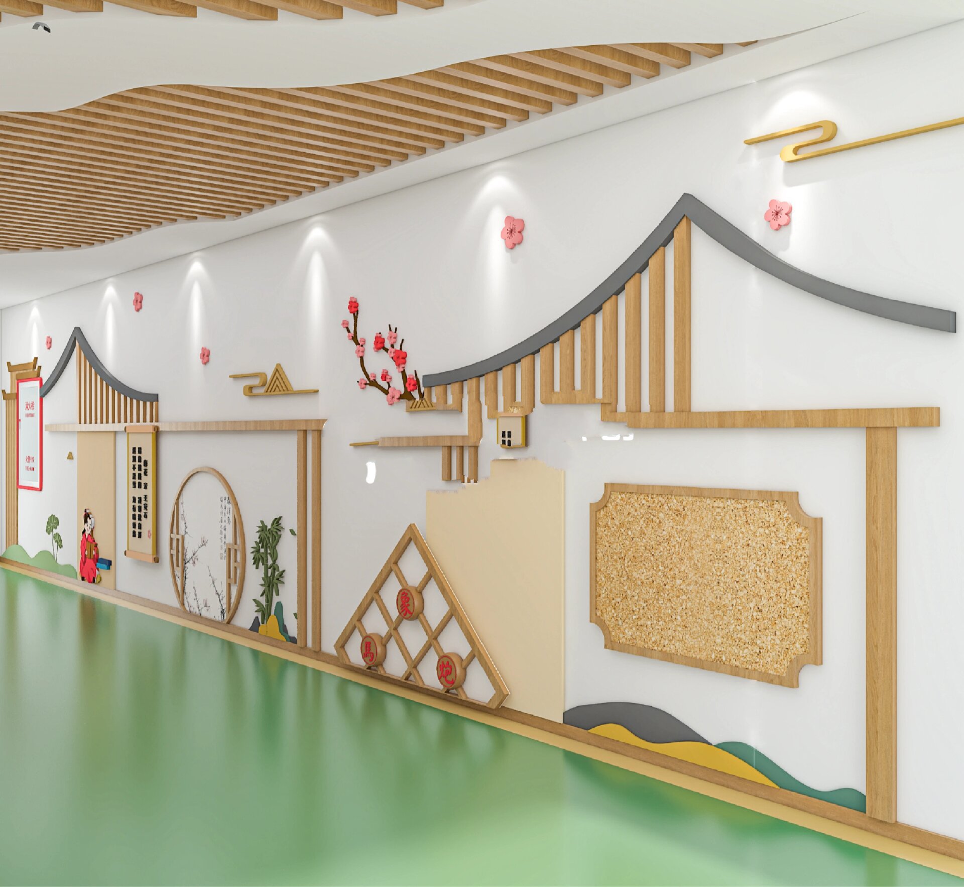 幼儿园新中式走廊文化墙设计分享