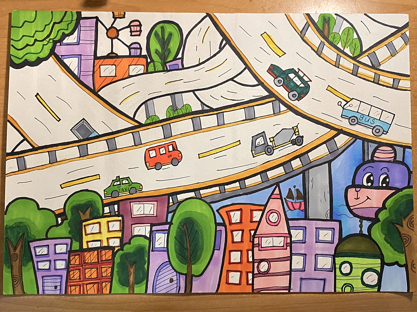 『交通主题画』热闹的马路 公路简笔画幼师主题画 随便画的 你们自己