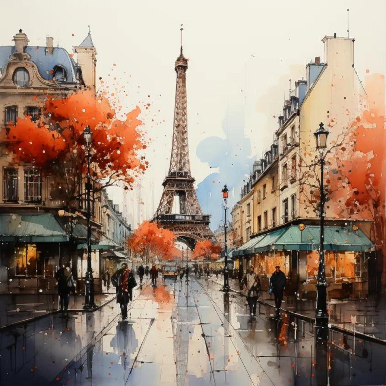 水墨素描巴黎街景 ai绘画高清图片头像风景