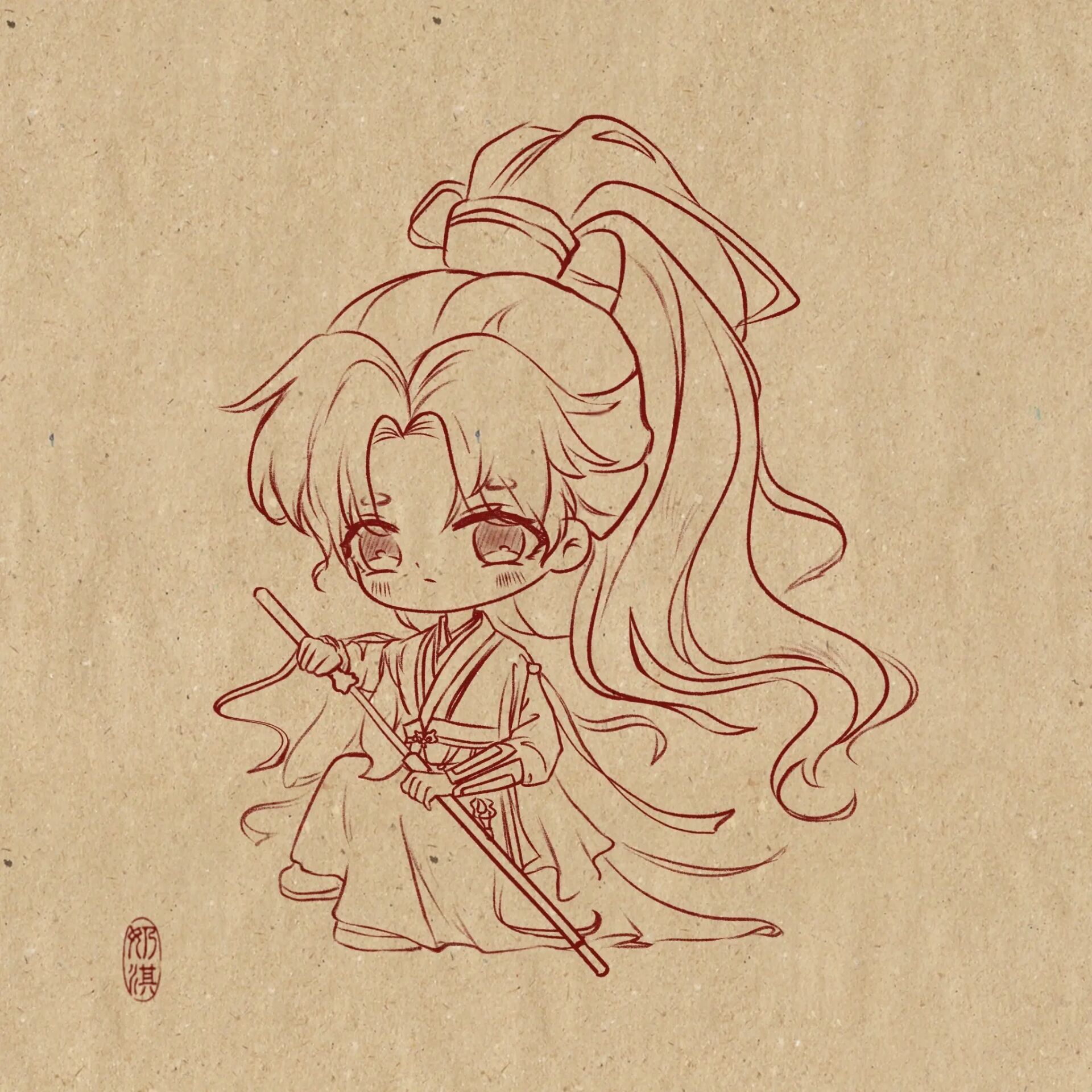 水彩古风男生q版漫画武侠角色莲花楼李相夷