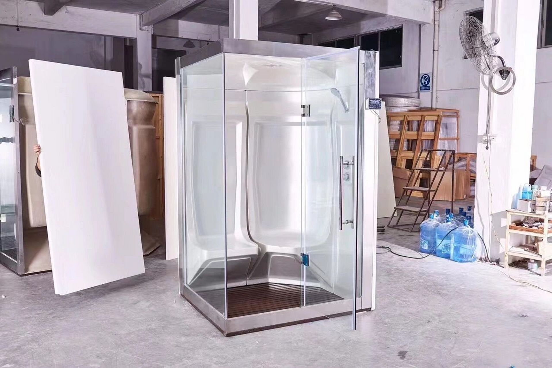 湿蒸房家用蒸汽房(定制出口版) 产品结构 材质:钢化玻璃,进口亚克力