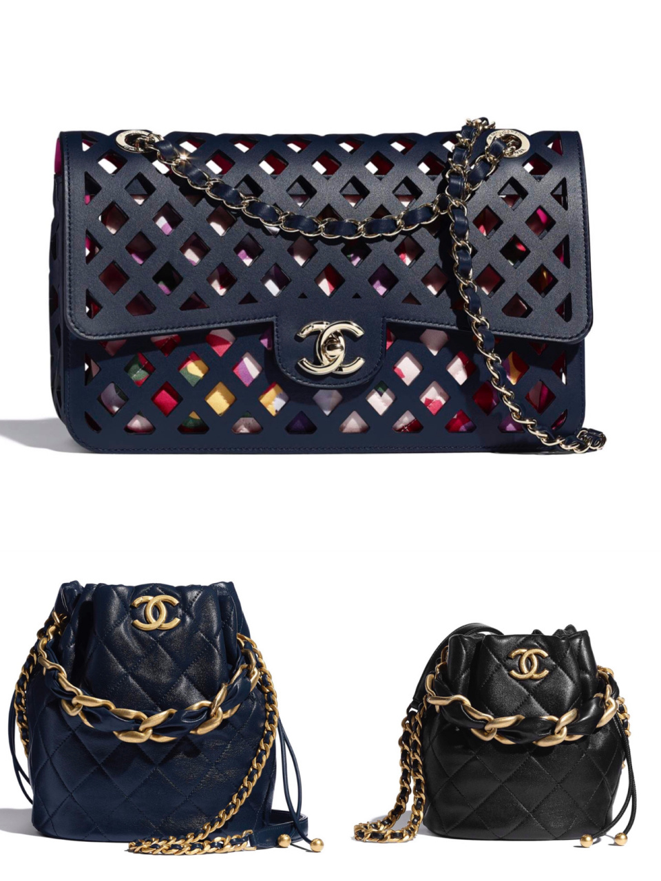 chanel2021春夏系列新品包包 折纹牛皮革与金色金属小号口盖包 ￥37