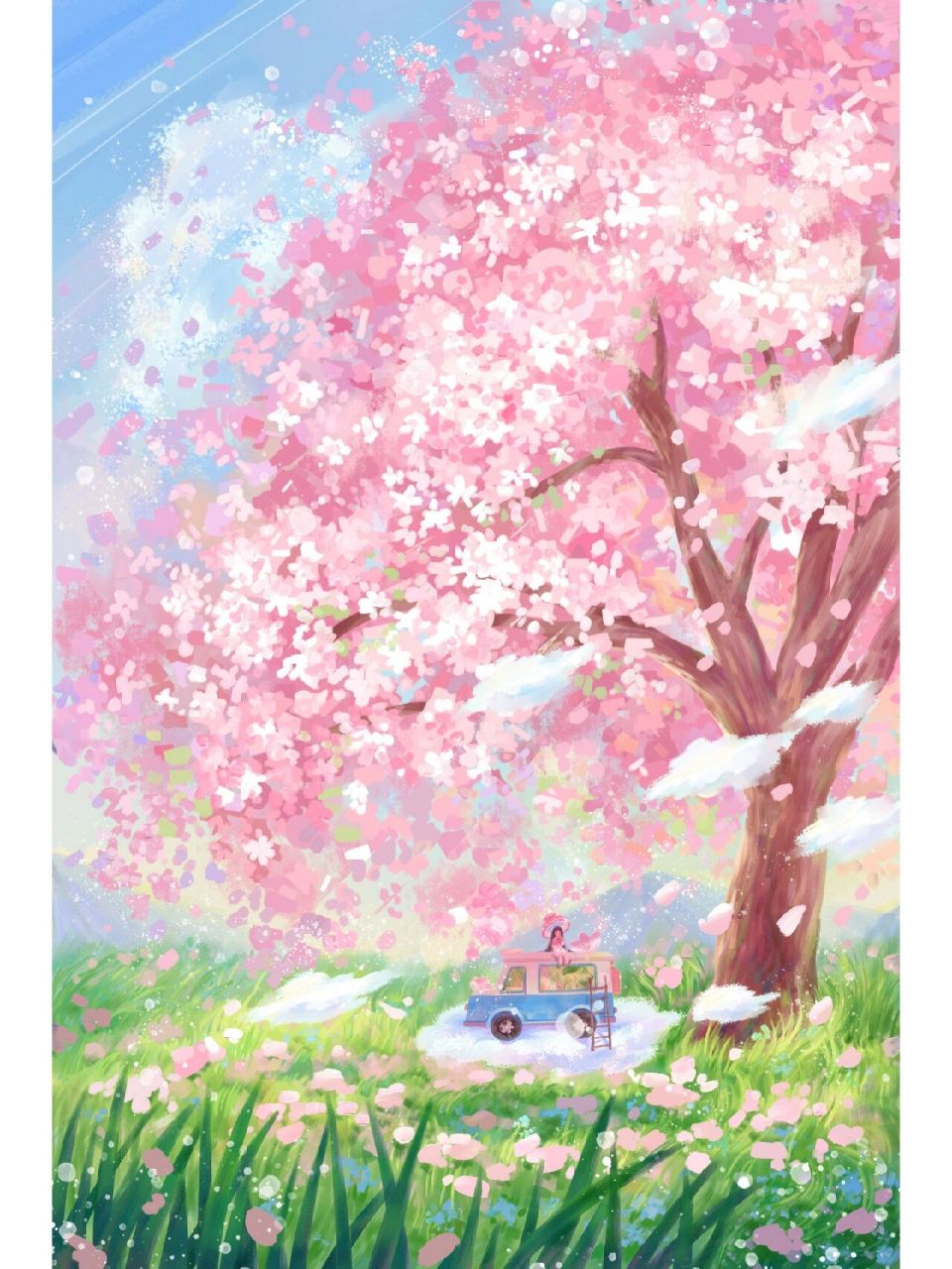 🌿治愈系 唯美梦幻粉色系樱花插画分享 🌸你要相信,你会被世界