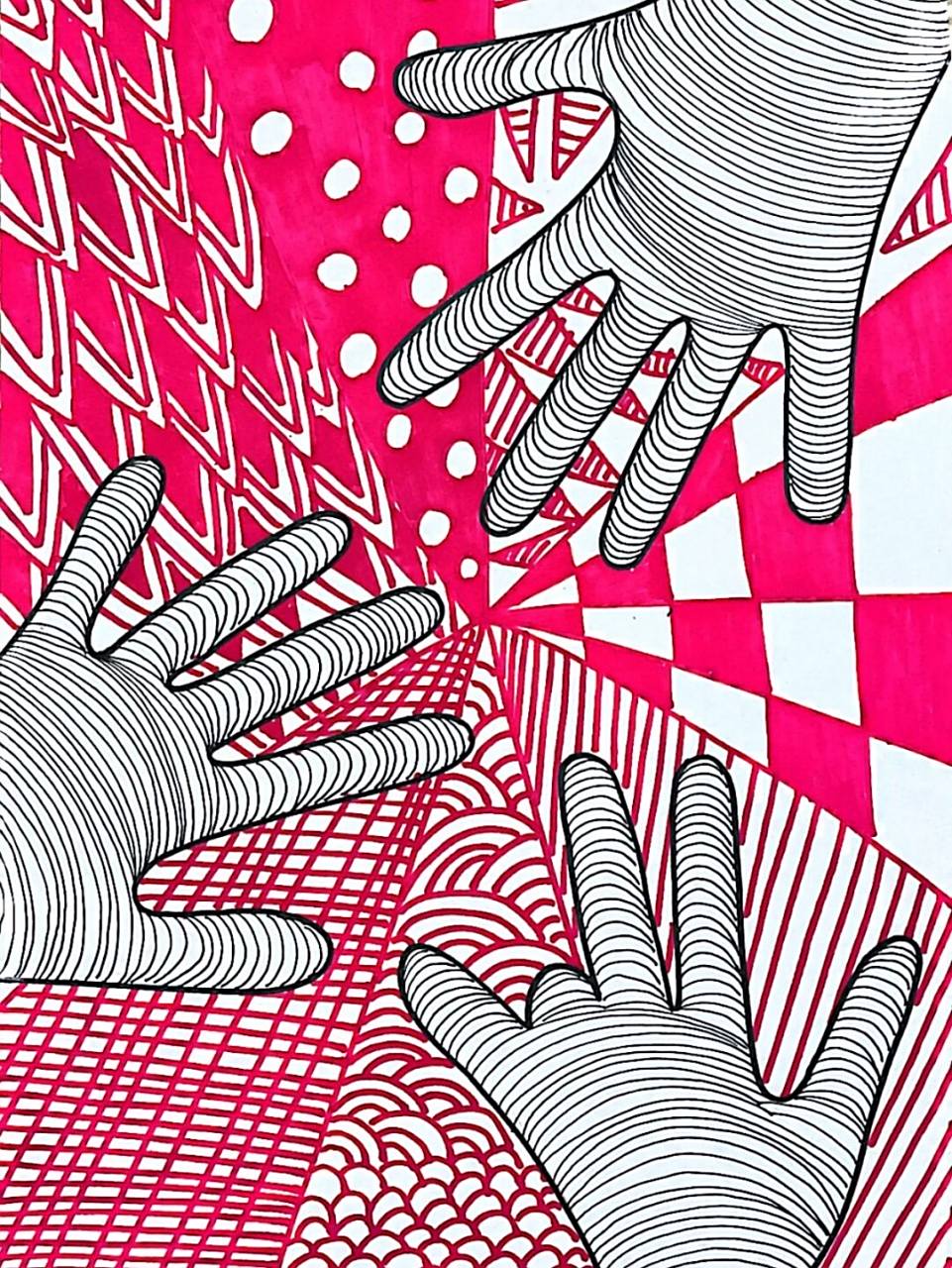 手掌9415线描儿童线描 手掌79儿童线描装饰画 颜色:红色|黑色