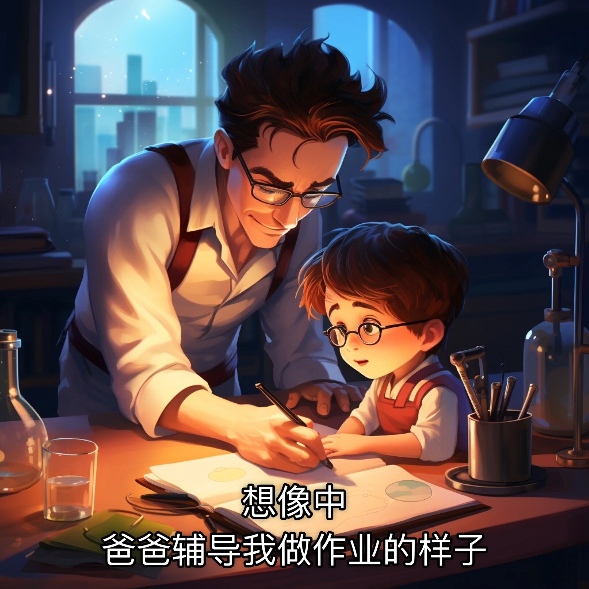 爸爸辅导我做作业的样子