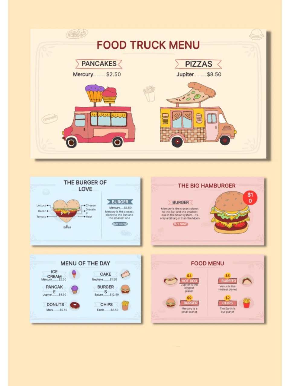 93快餐菜单Ⅱ可爱卡通食物ppt模板【126】 93只吃一点点 不会胖