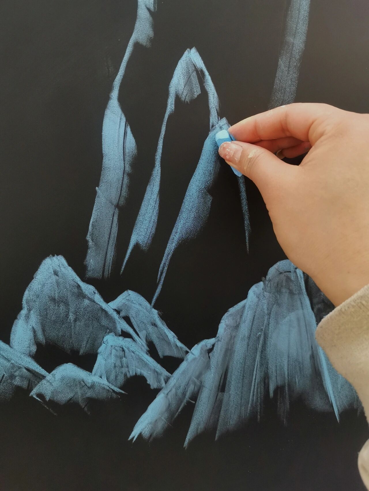 粉笔画山水,有步骤图 山水和古风都画了很多啦,喜欢这个风格的可以