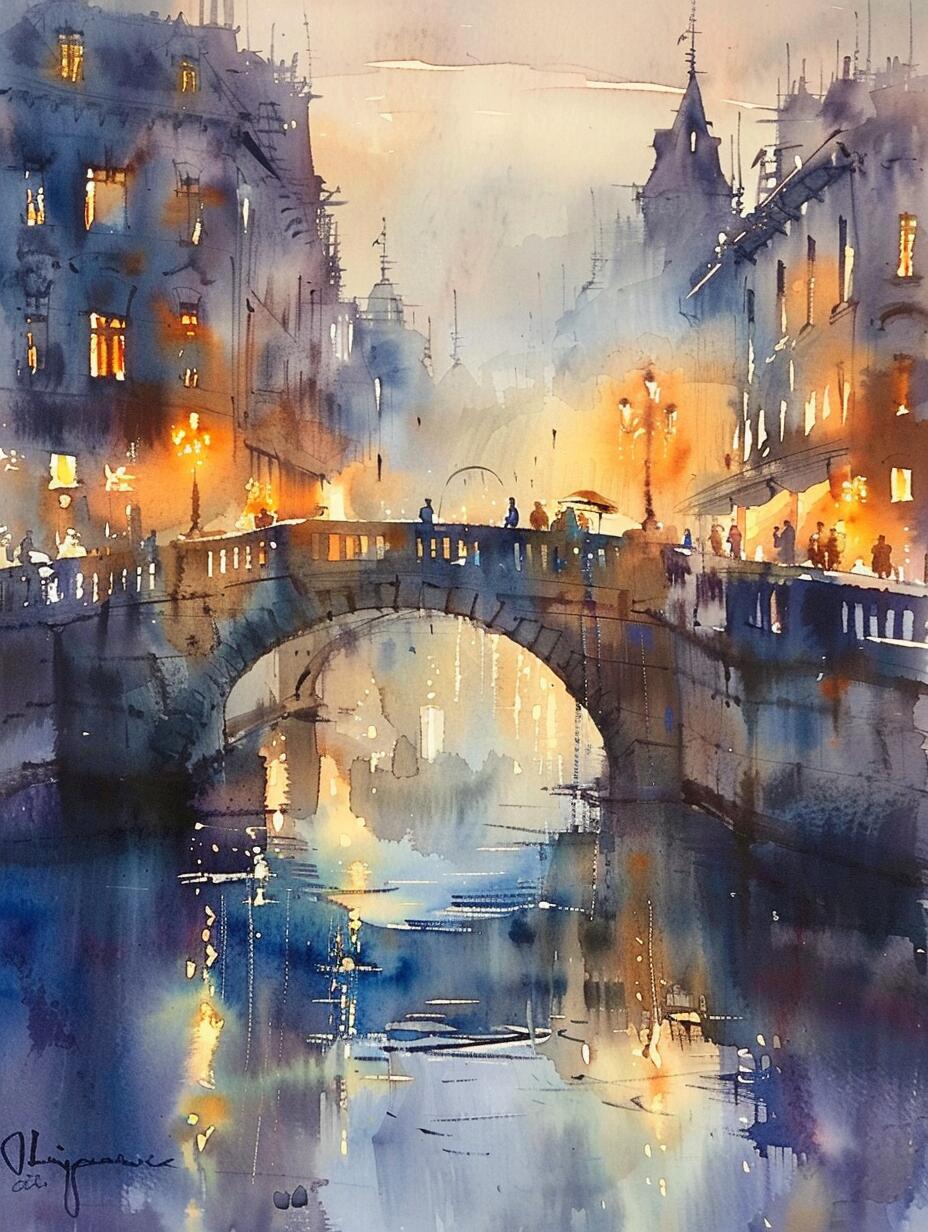 ai水彩|梦幻城市夜景