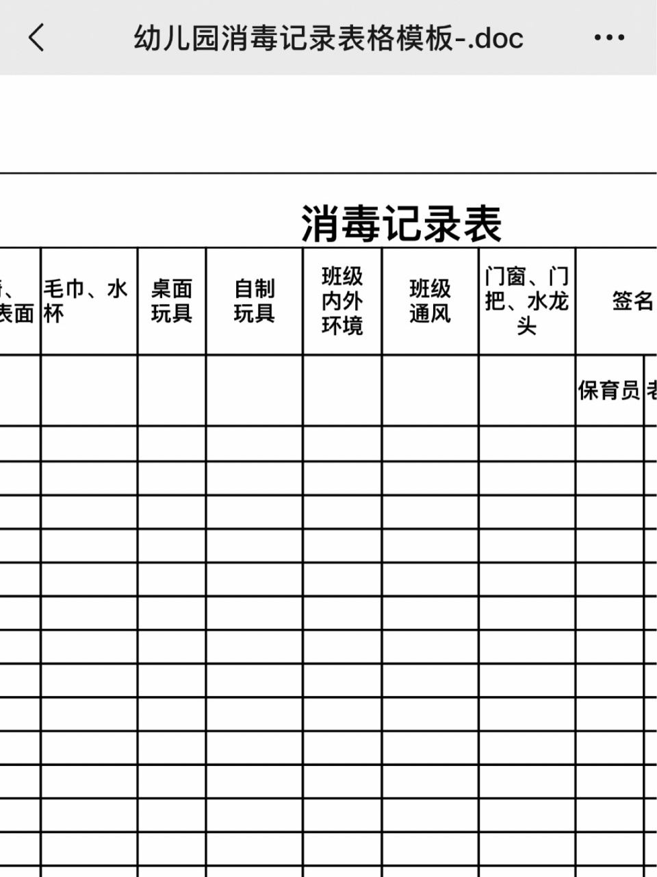 幼儿园消毒记录表 幼儿园消毒记录表