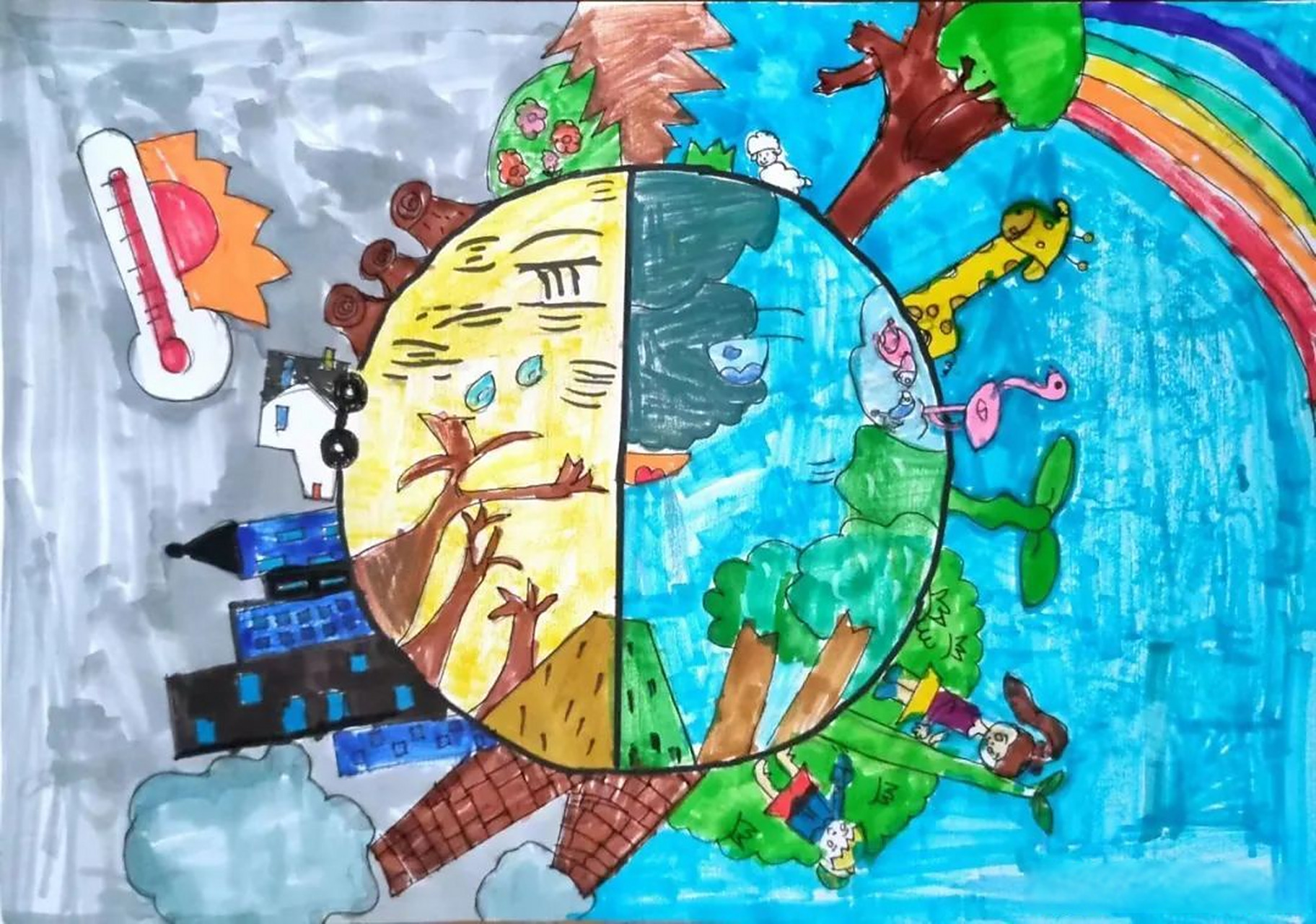 【2023六五环境日 | 主题儿童绘画精彩作品展播(7)】#建设人与自然