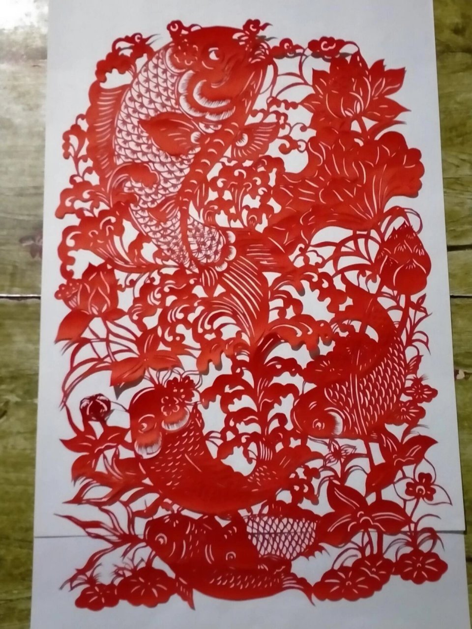 荷花鲤鱼图窗花剪纸,中国风花鸟手工刻纸 四开大小,用时一天半