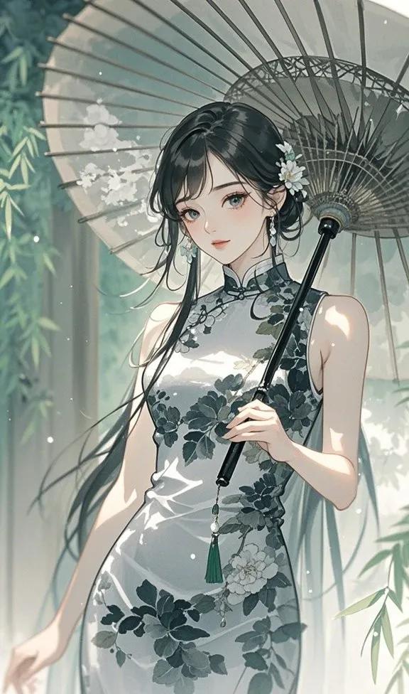 古风少女撑伞,优雅迷人,梦回古代