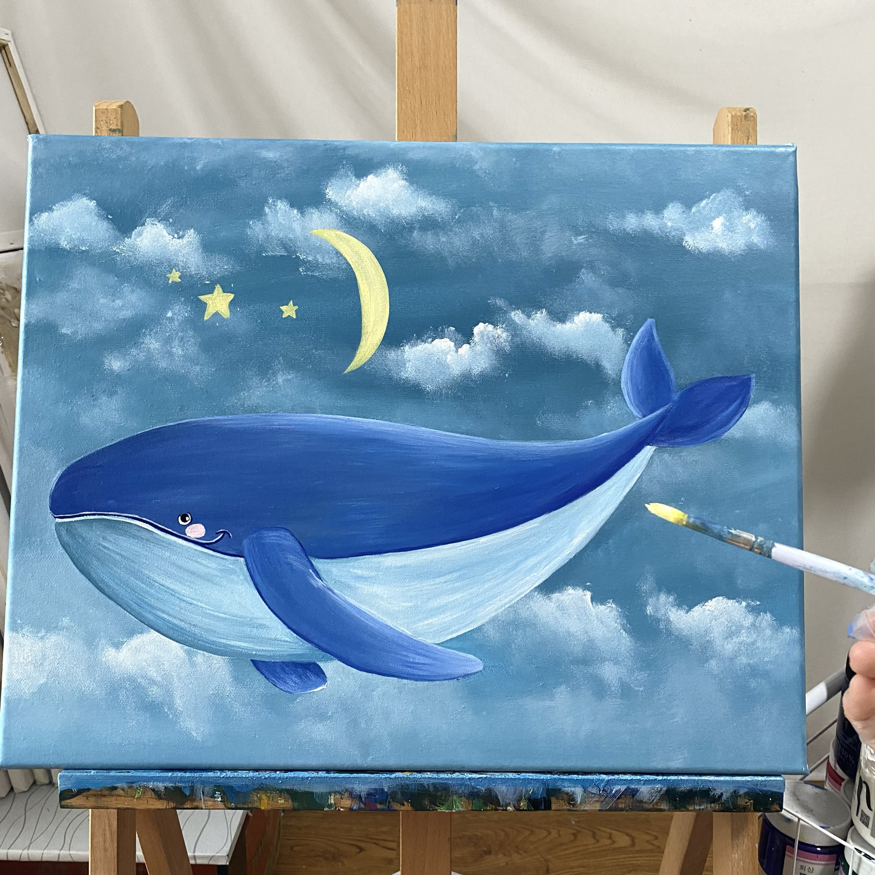 【丙烯画】绘画过程|鲸鱼|蓝色 95尺寸:40701550cm 95油画布