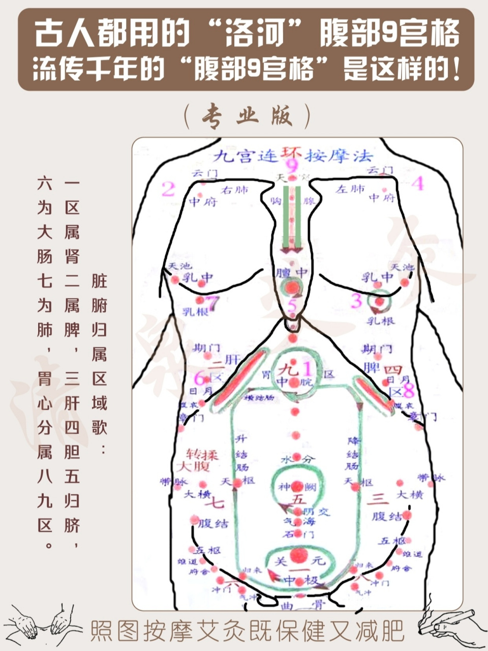 1眼秒懂腹部按摩艾灸9宫格!