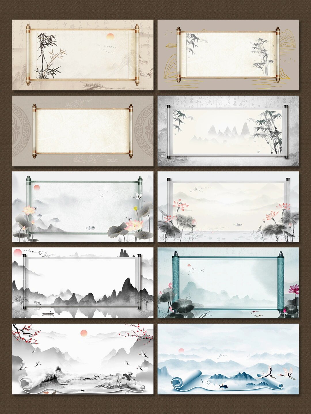 🔥中国风水墨画古风卷轴psd🉑️编辑免扣背景