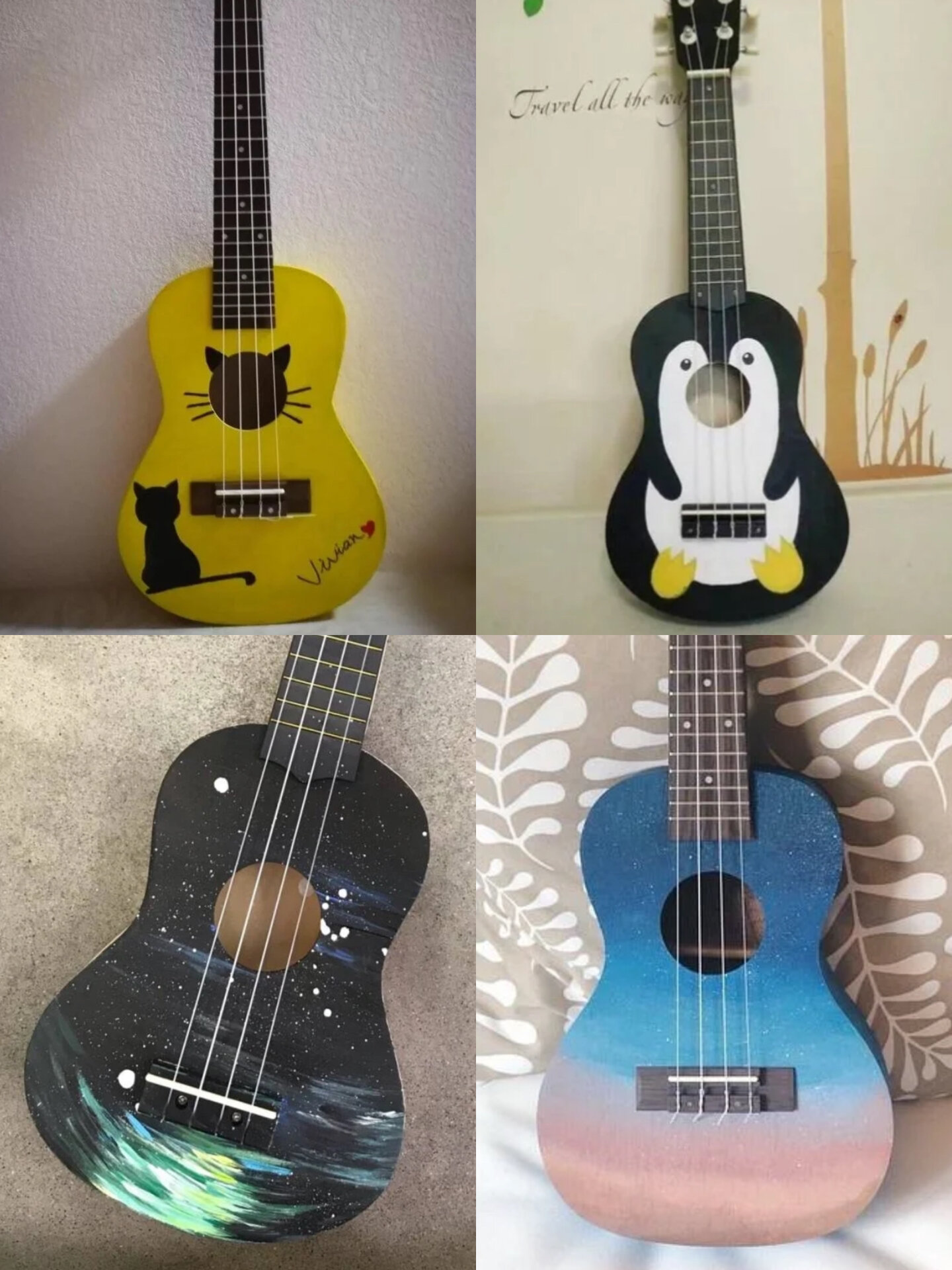 总结37个超好看的diy手绘尤克里里图案